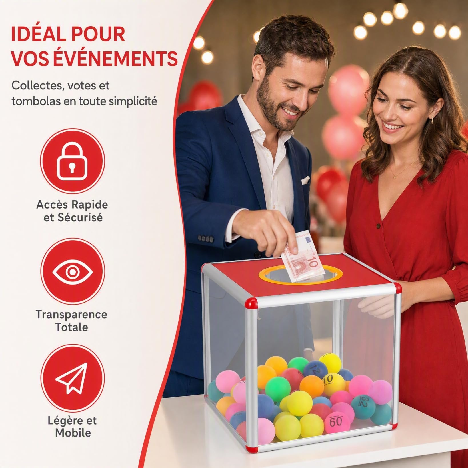 Alipis boîte de loterie urne carrée transparente 25cm
