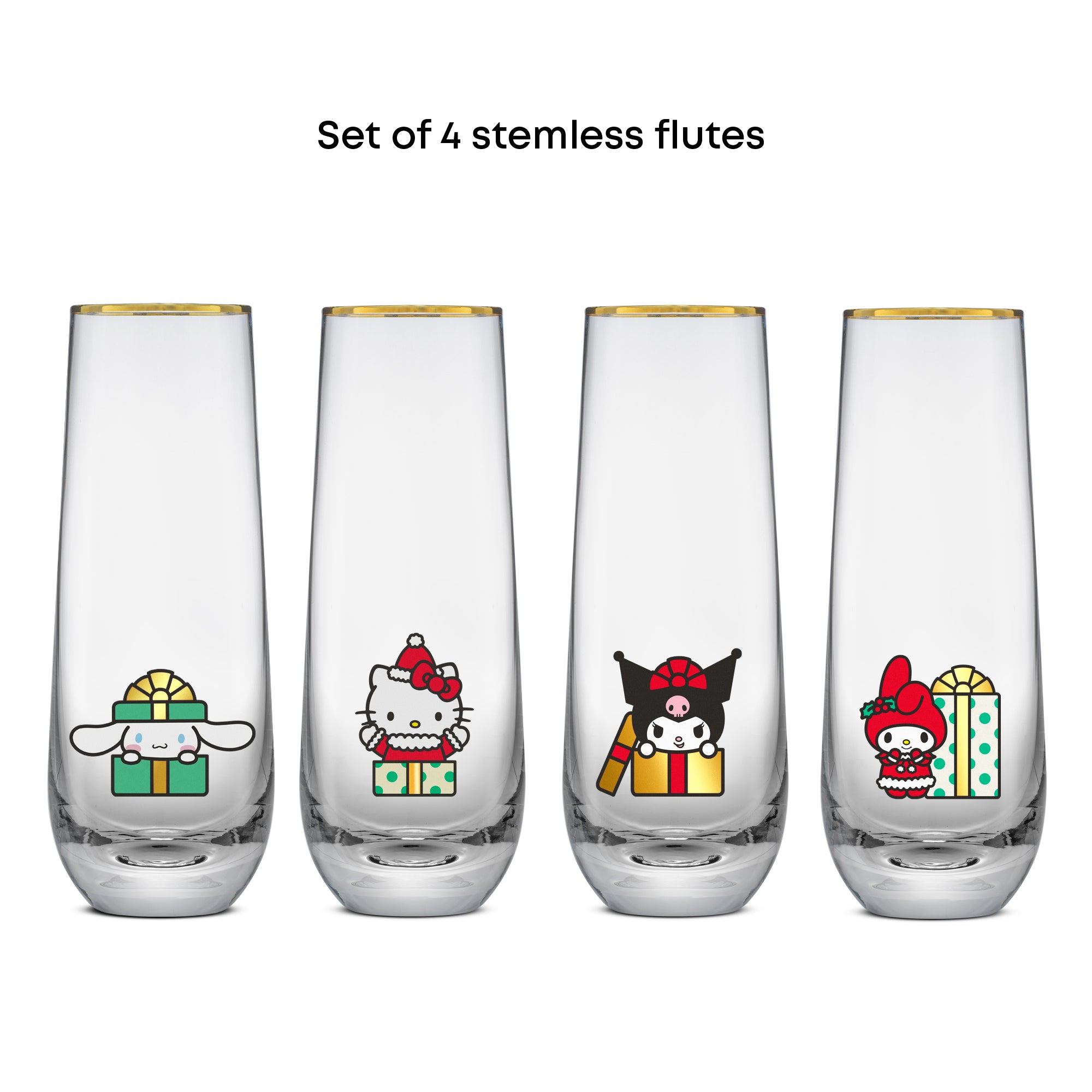JoyJolt Hello Kitty flûtes sans pied lot 4 Noël 28 cl