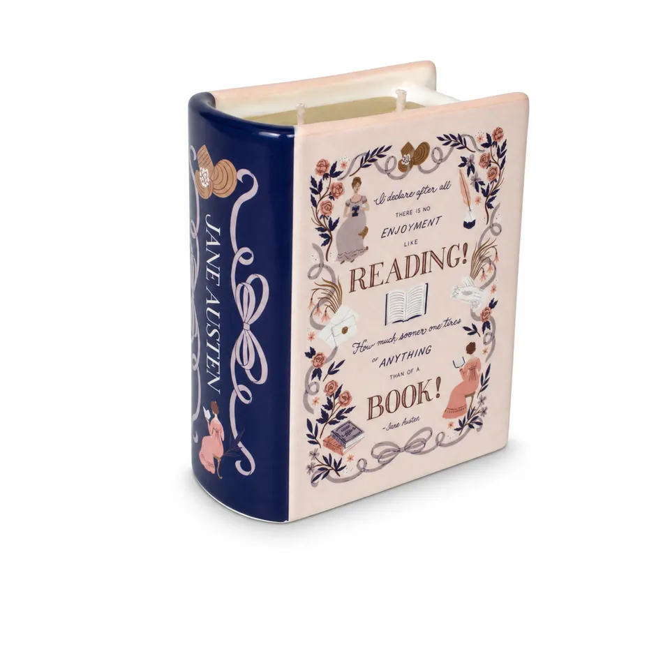 HMB Jane Austen Pride & Prejudice bougie livre bleue 10 cm