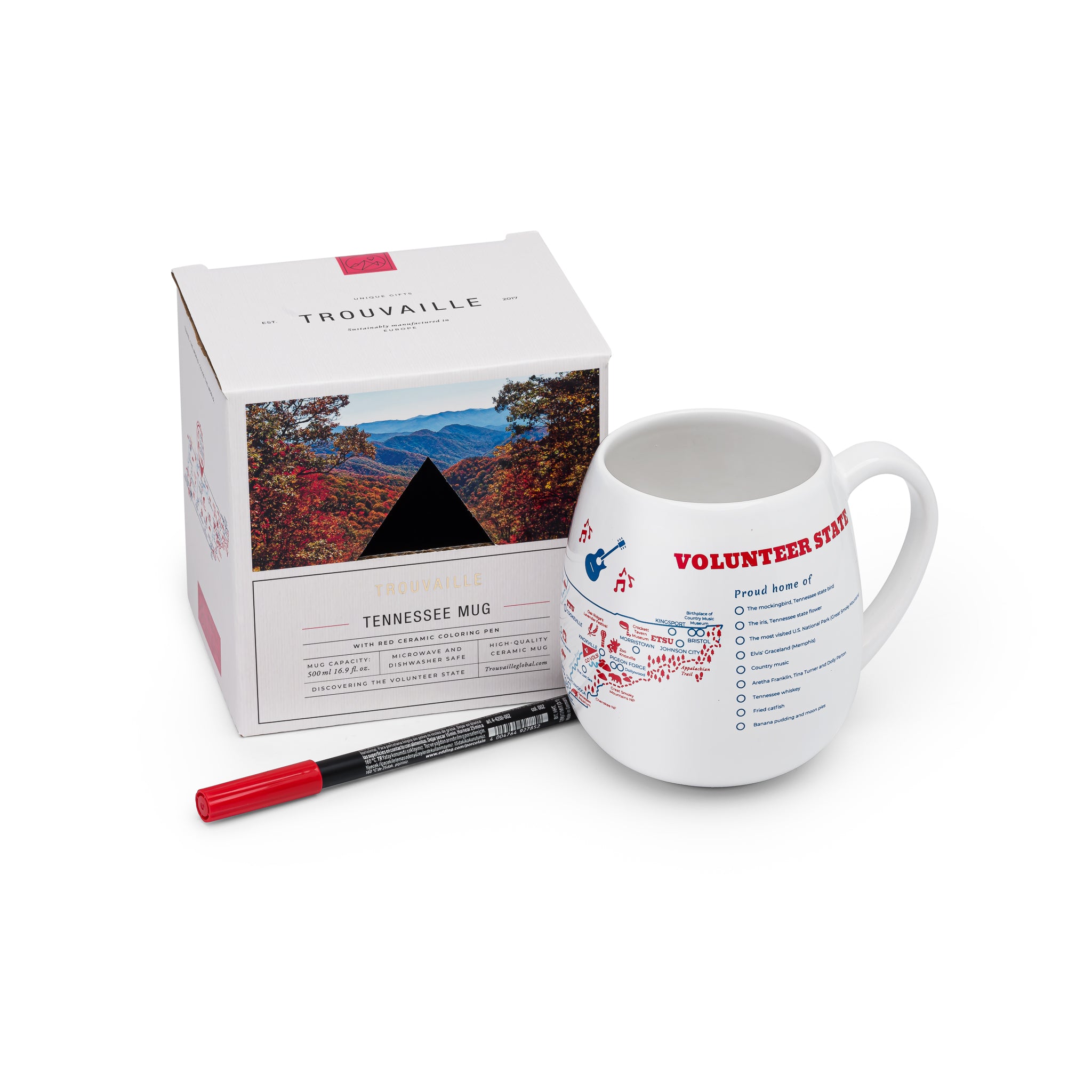 Trouvaille Global Tennessee Map mug voyage à colorier