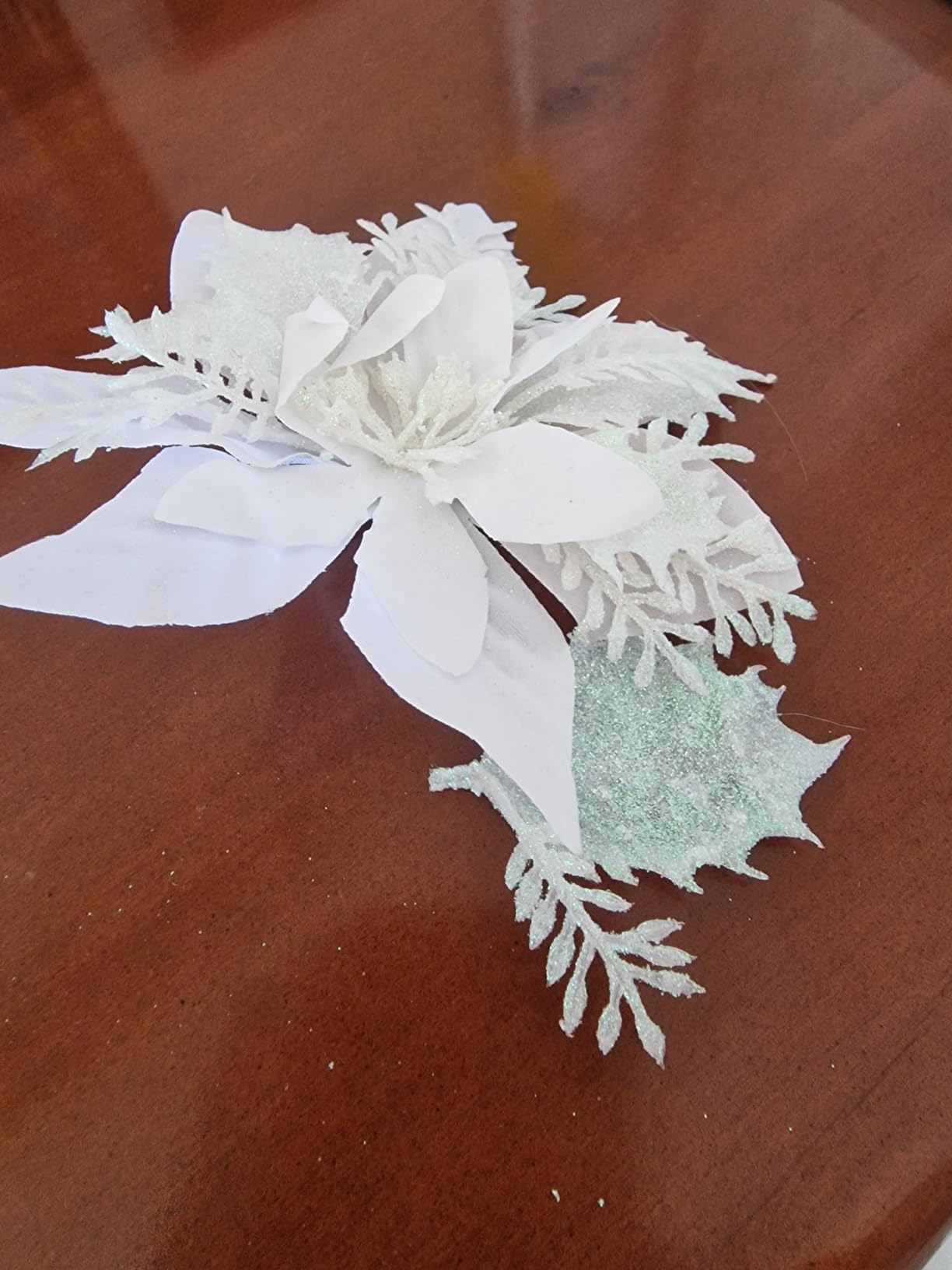 Alipis 12Pcs fleurs artificielles poinsettia blanches 12 pièces paillettes