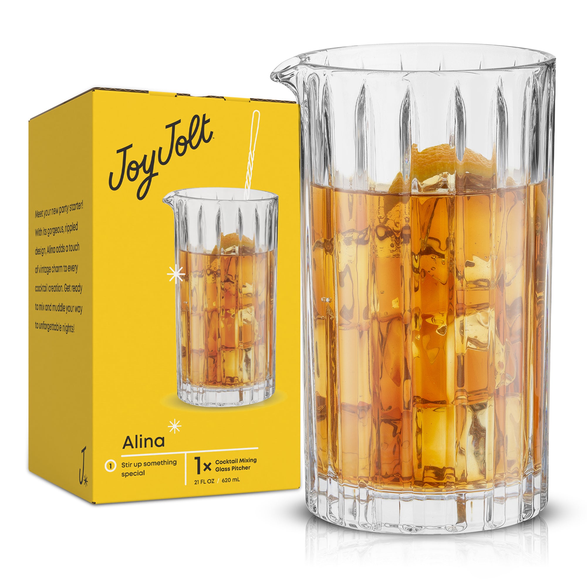 JoyJolt Alina Ribbed pichet à cocktail verre 60 cl strié