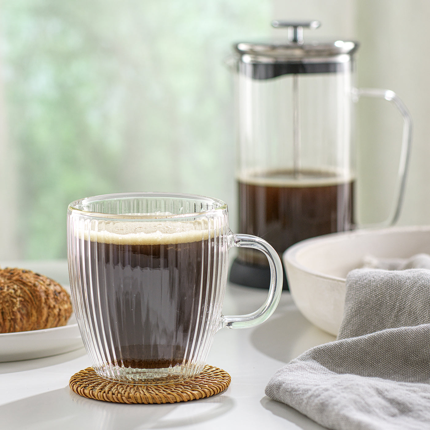 JoyJolt Fluted French Press cafetière piston 100 cl + 2 mugs 40 cl