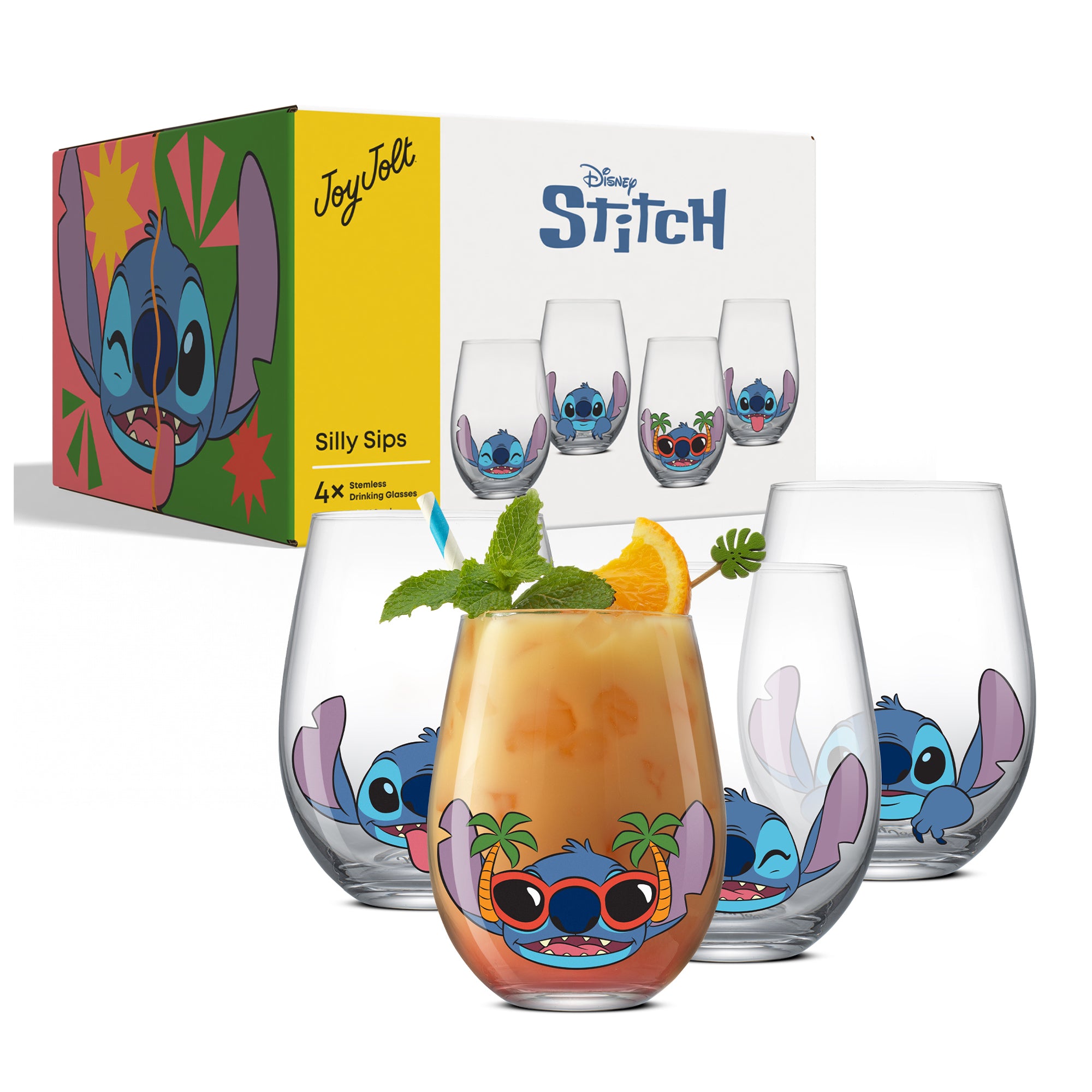 JoyJolt Stitch Silly Sips verres sans pied 4x56 cl