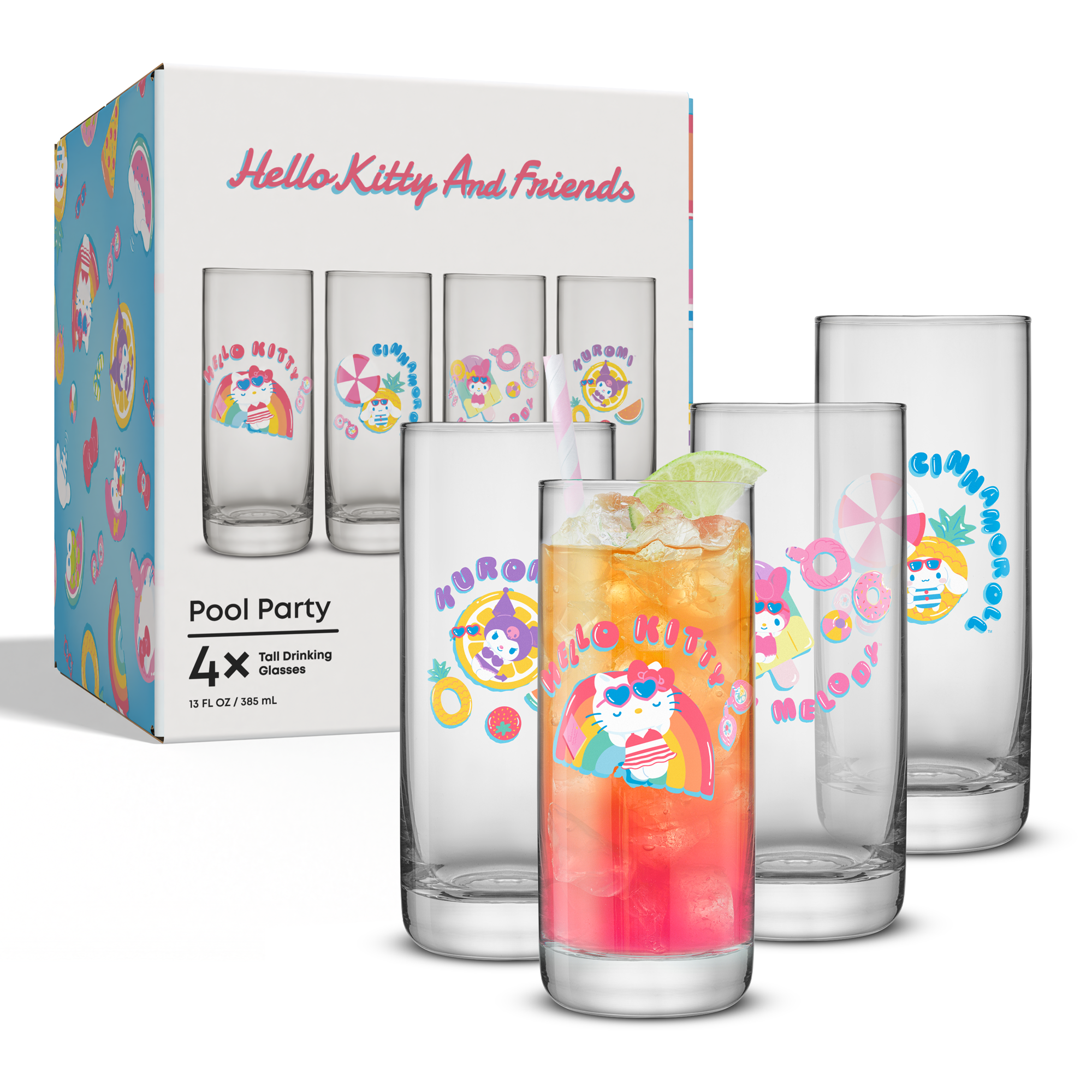 JoyJolt Hello Kitty Pool Party grands verres 4x38 cl