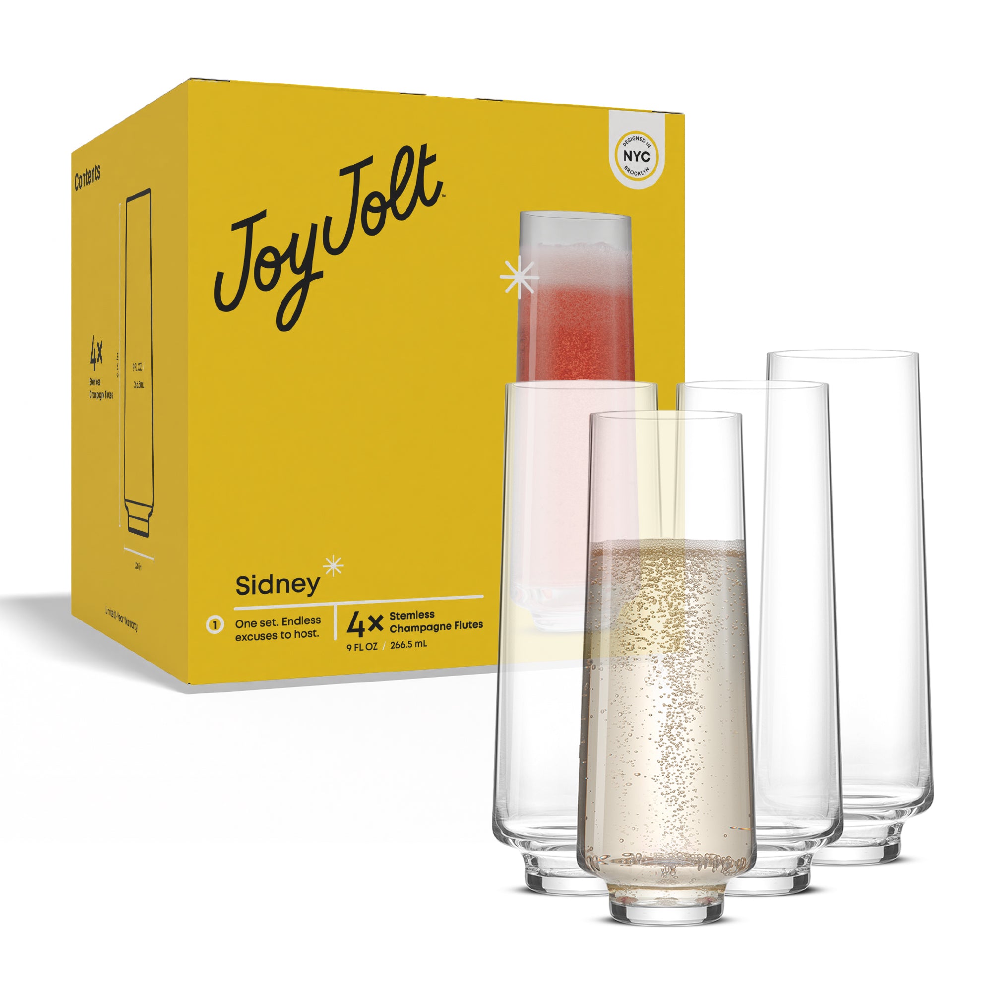JoyJolt Sidney verres champagne sans pied 27 cl lot 4