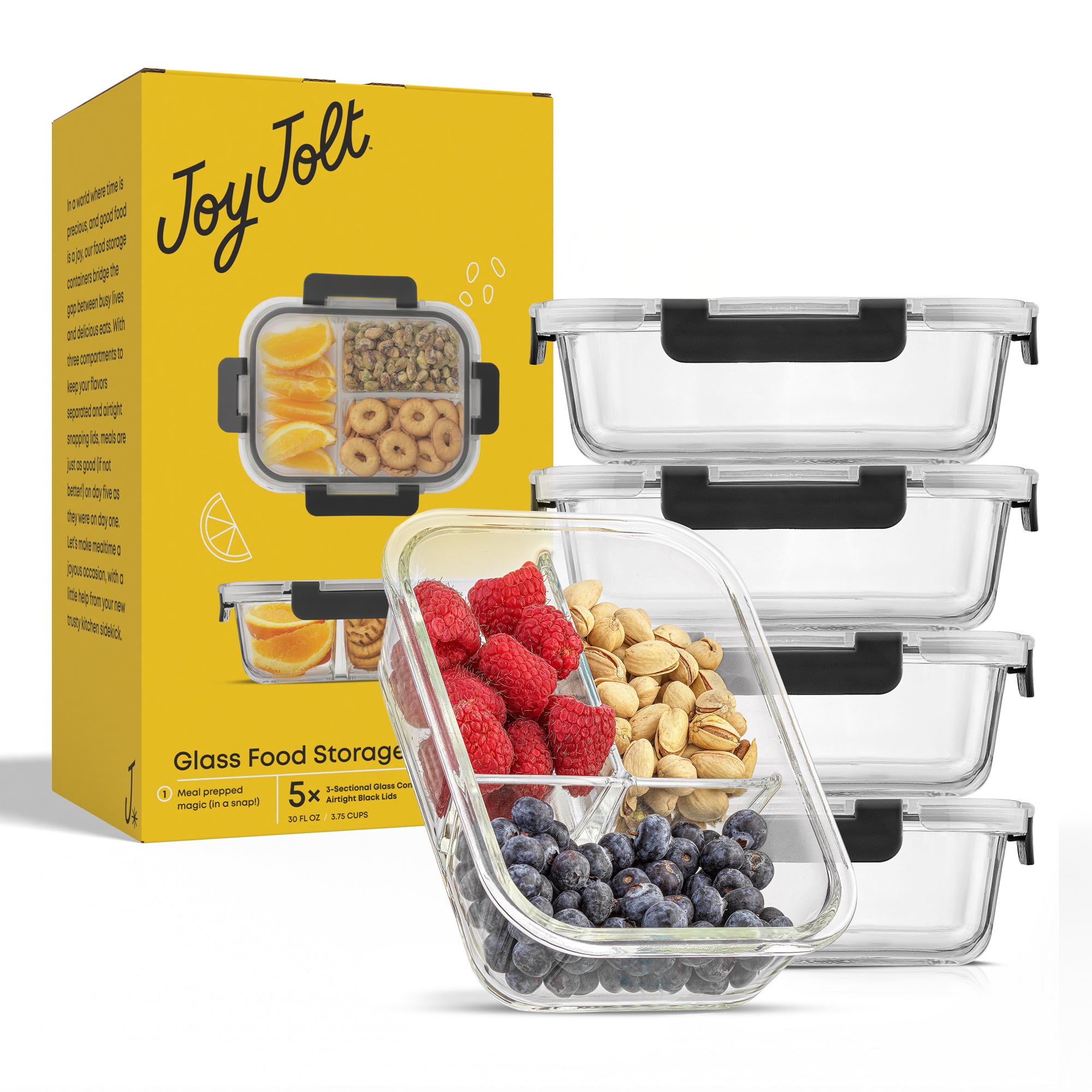 JoyJolt 3-Sectional boite verre repas lot 5 verre 89 cl 3 compartiments