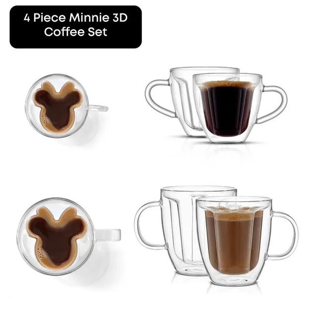 JoyJolt Disney Minnie Mouse verres double paroi lot de 4 3D