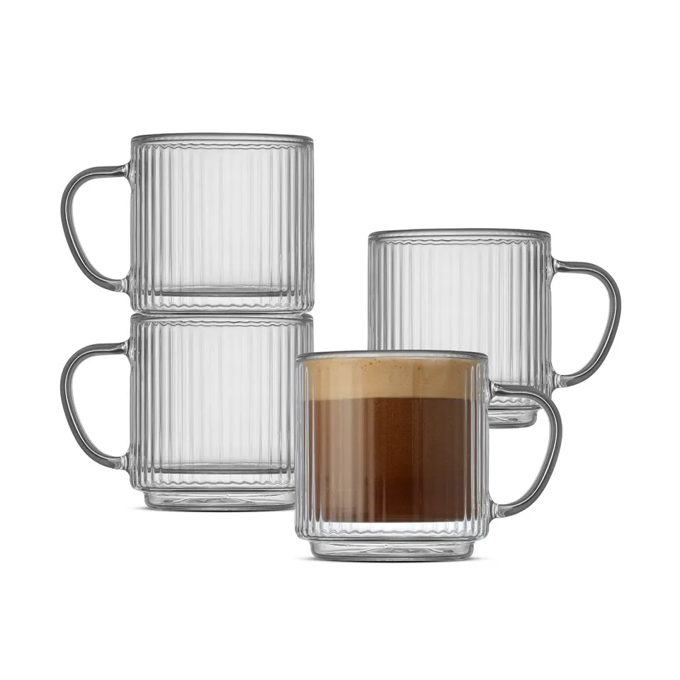 JoyJolt Haven mug verre double paroi cannelé 16cl lot 4