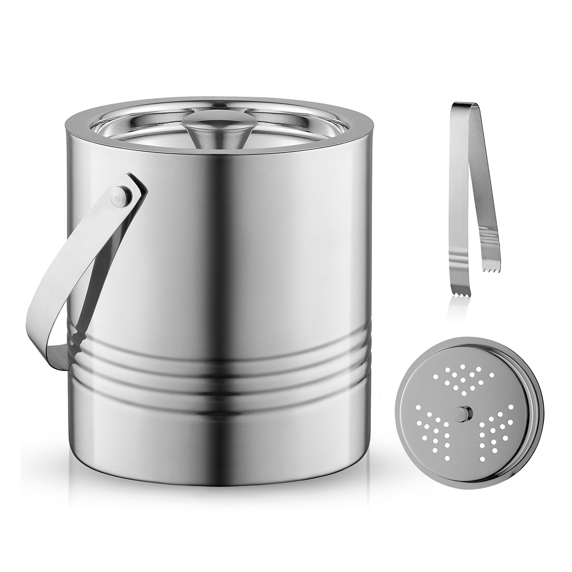 JoyJolt Seau à glace inox double paroi 3 L avec pince
