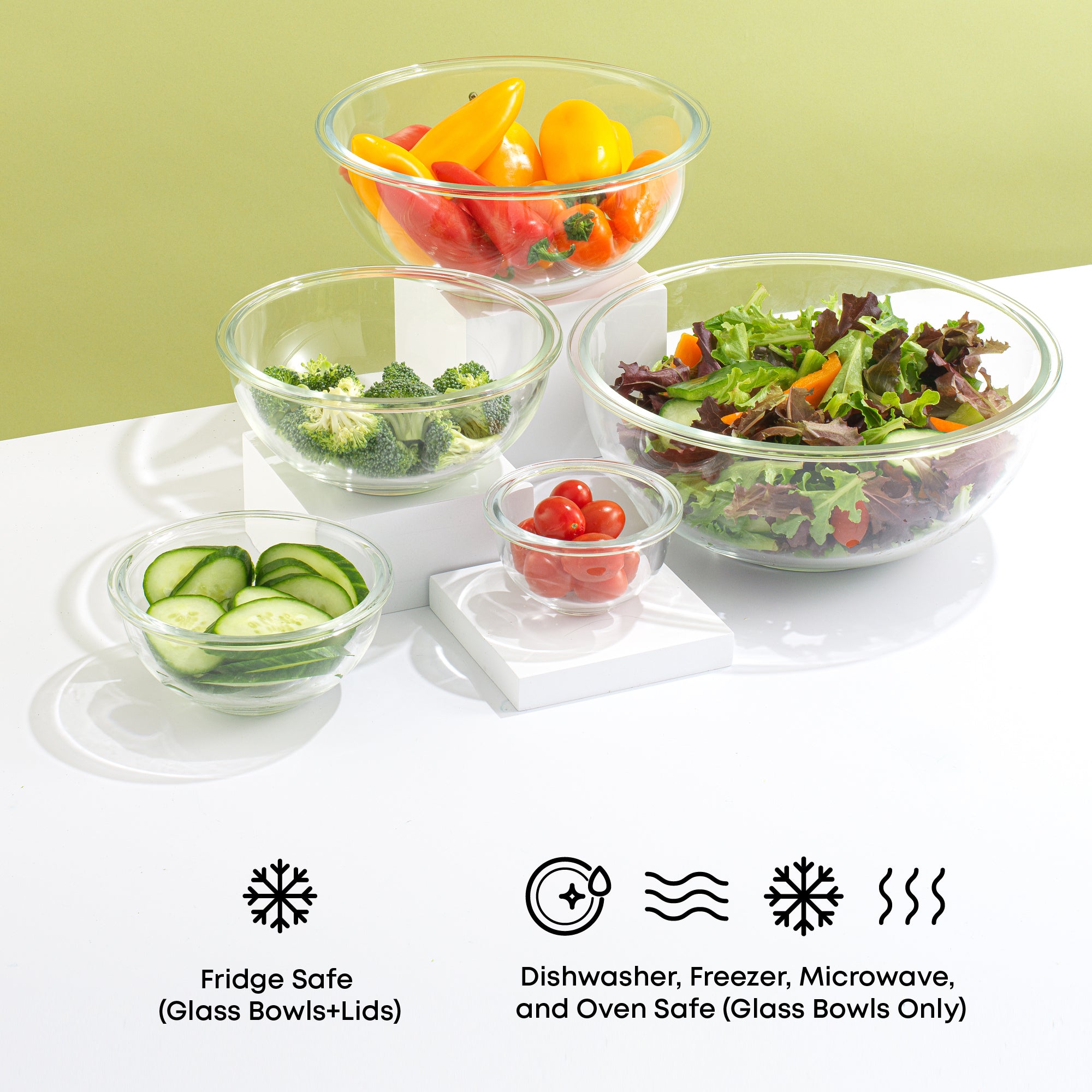 JoyJolt JoyFul saladier en verre lot de 5 avec couvercles