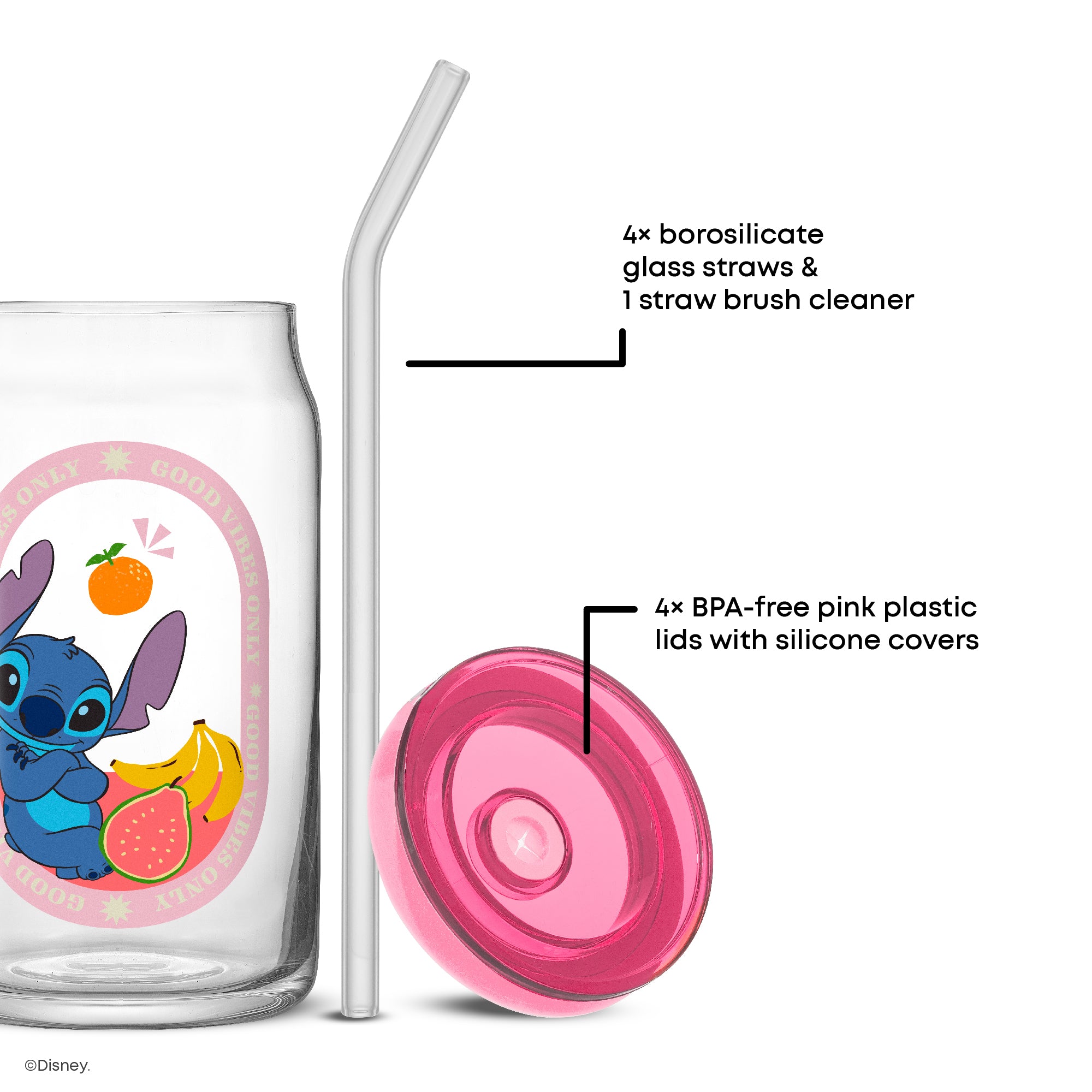 JoyJolt Stitch Island Vibes gobelets avec pailles 4x47 cl