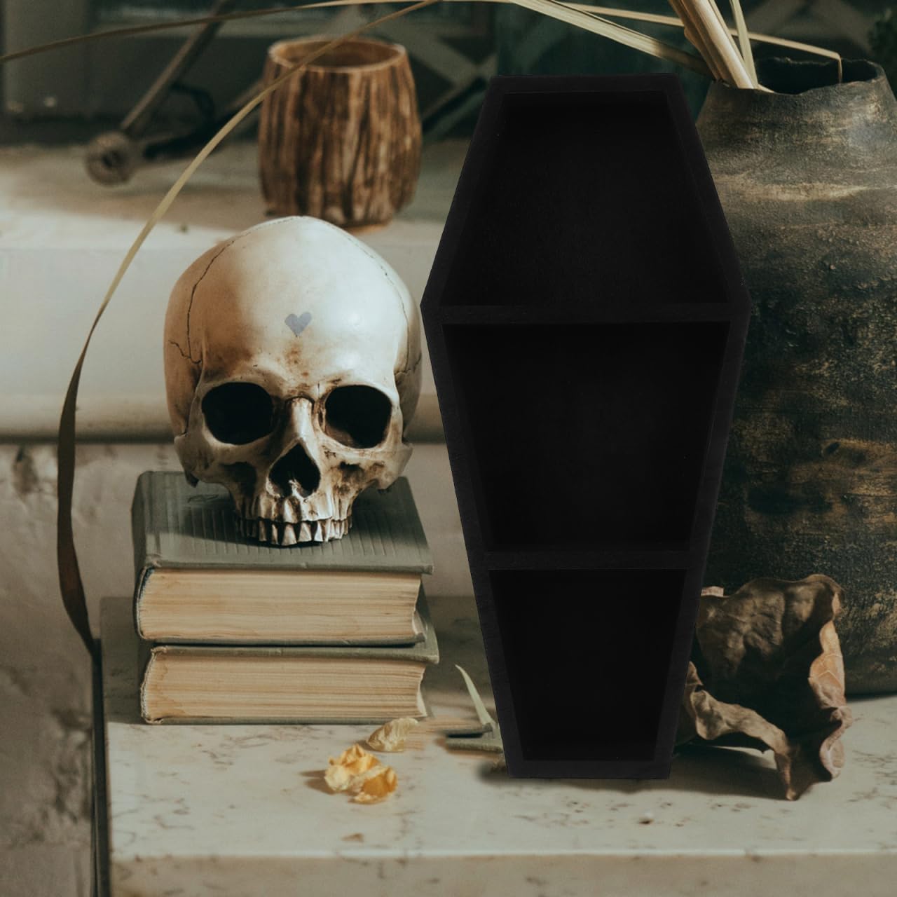 Alipis étagère murale cercueil noire 38 cm en bois