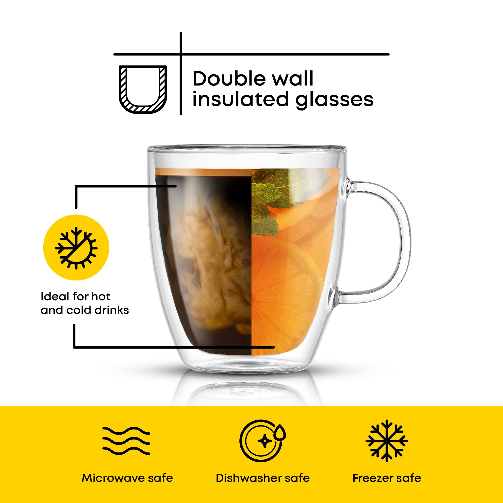 JoyJolt Savor mugs double paroi lot de 2 40 cl verre