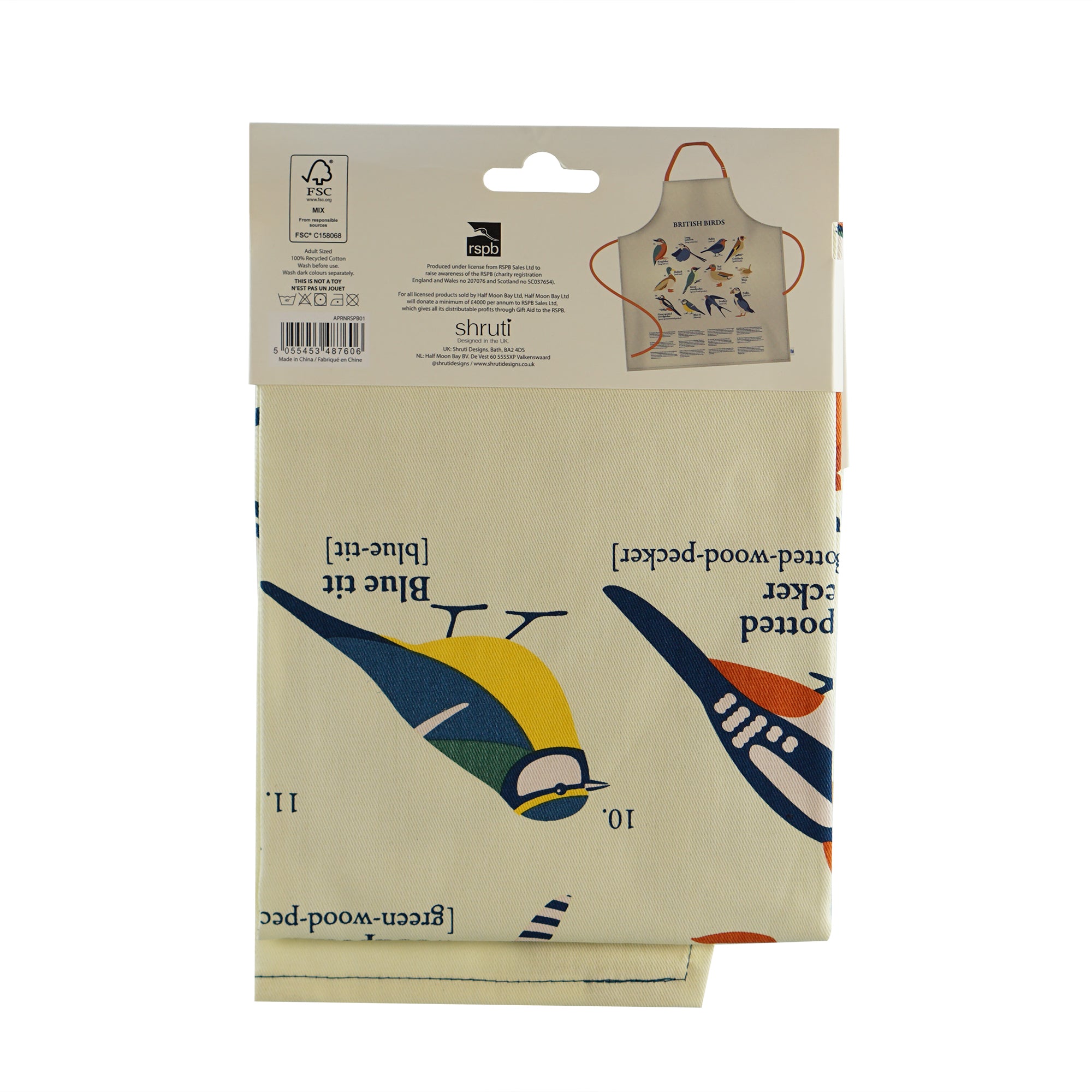 RSPB Garden Birds tablier coton recyclé blanc