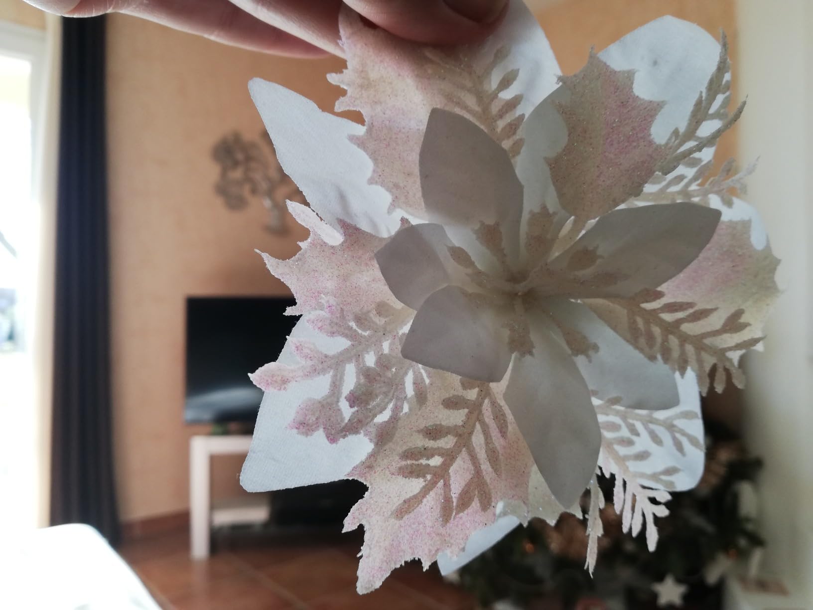 Alipis 12Pcs fleurs artificielles poinsettia blanches 12 pièces paillettes