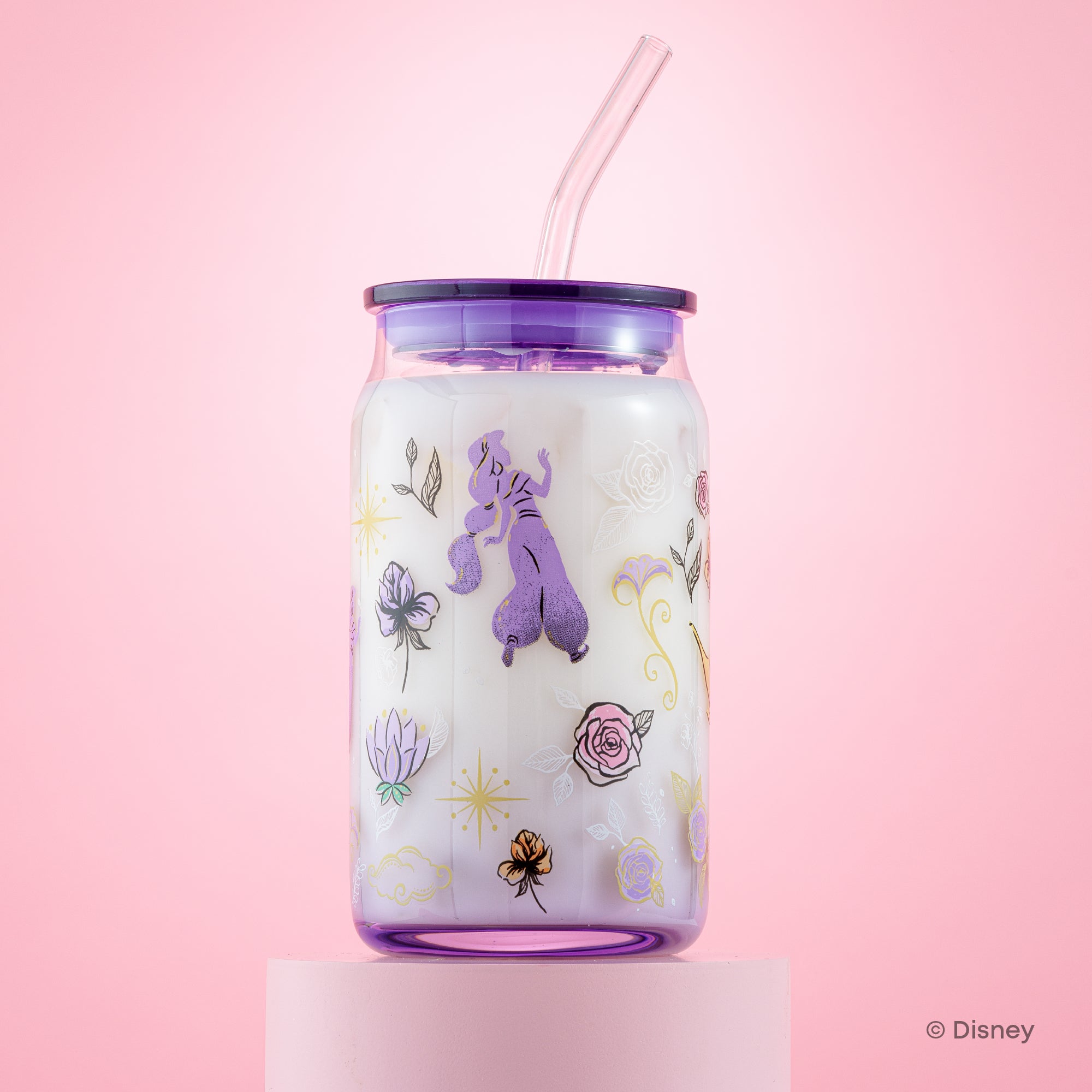 JoyJolt Disney Princess Icon tumblers verre 4x47cl avec pailles