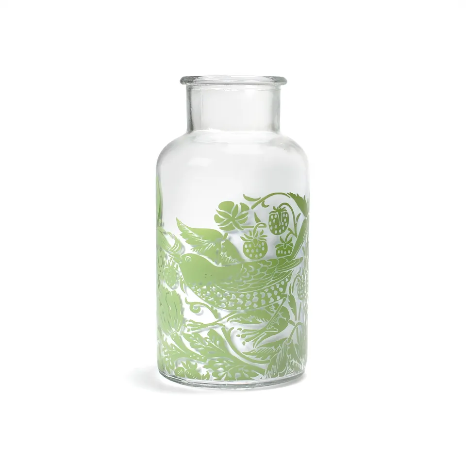 William Morris Strawberry Thief vase verre 60 cl sauge