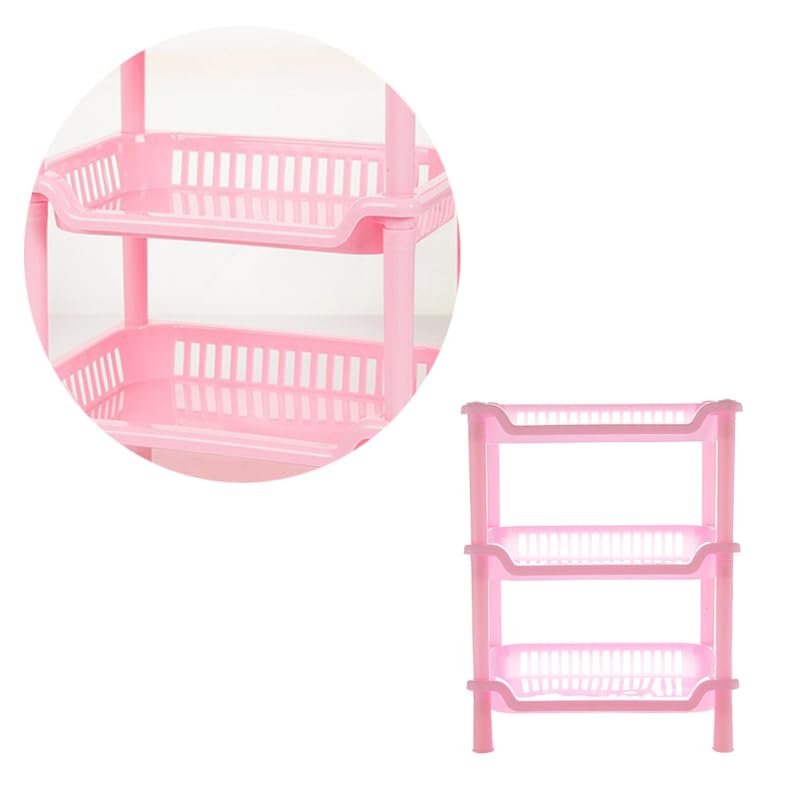 Alipis étagère rangement plastique rose 3 niveaux