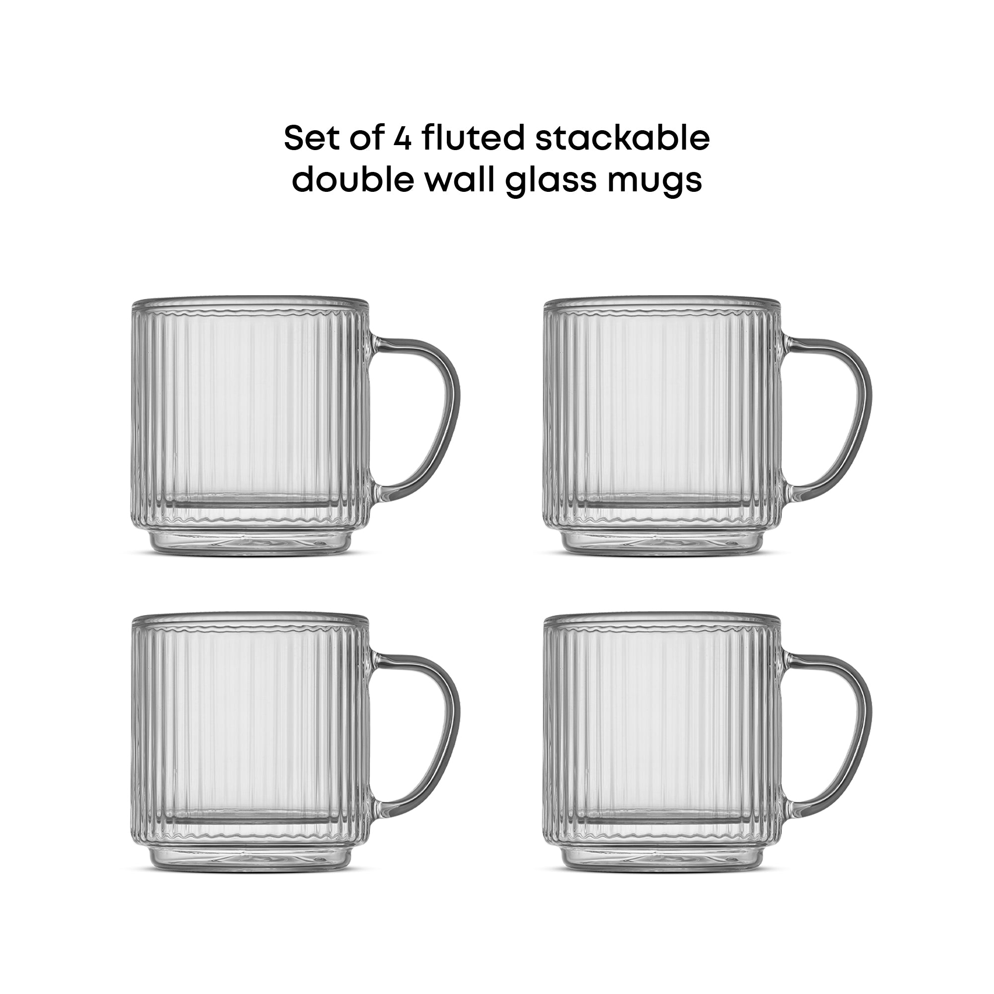 JoyJolt Haven mug verre double paroi cannelé 16cl lot 4