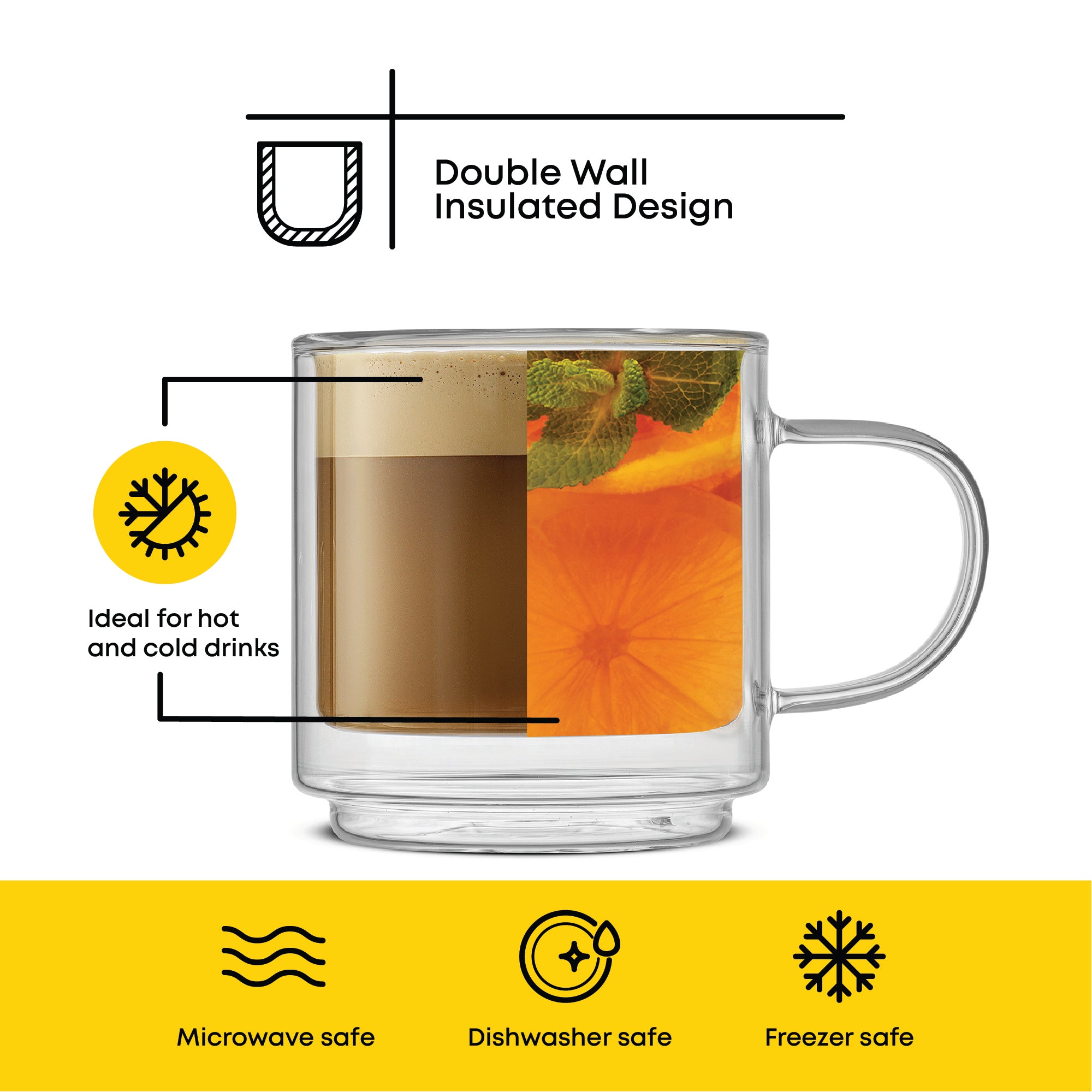 JoyJolt Haven mugs verre double paroi 2x40 cl empilables