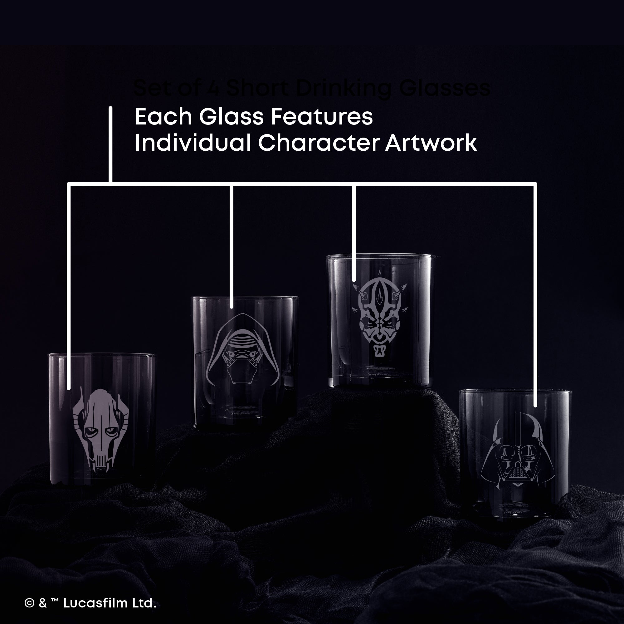 Star Wars Dark Side verre à whisky 41 cl lot de 4 vilains