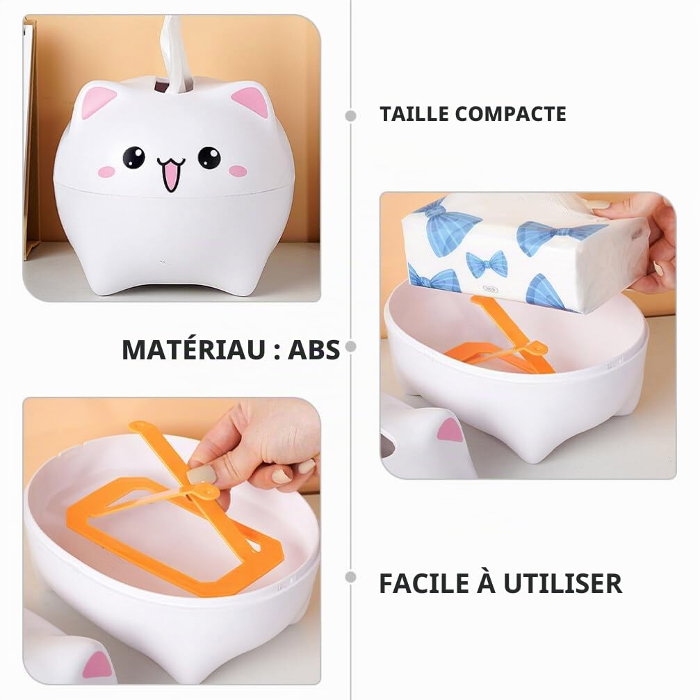 Alipis boîte à mouchoirs chat kawaii ABS compacte