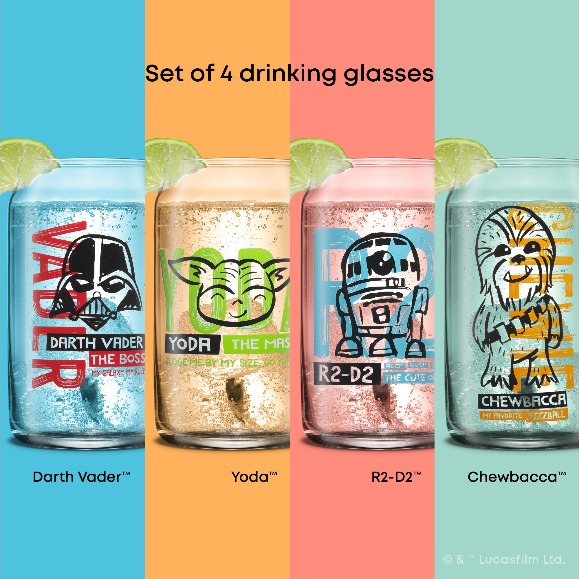 JoyJolt Star Wars Now Playing verres lot de 4 canette 47 cl