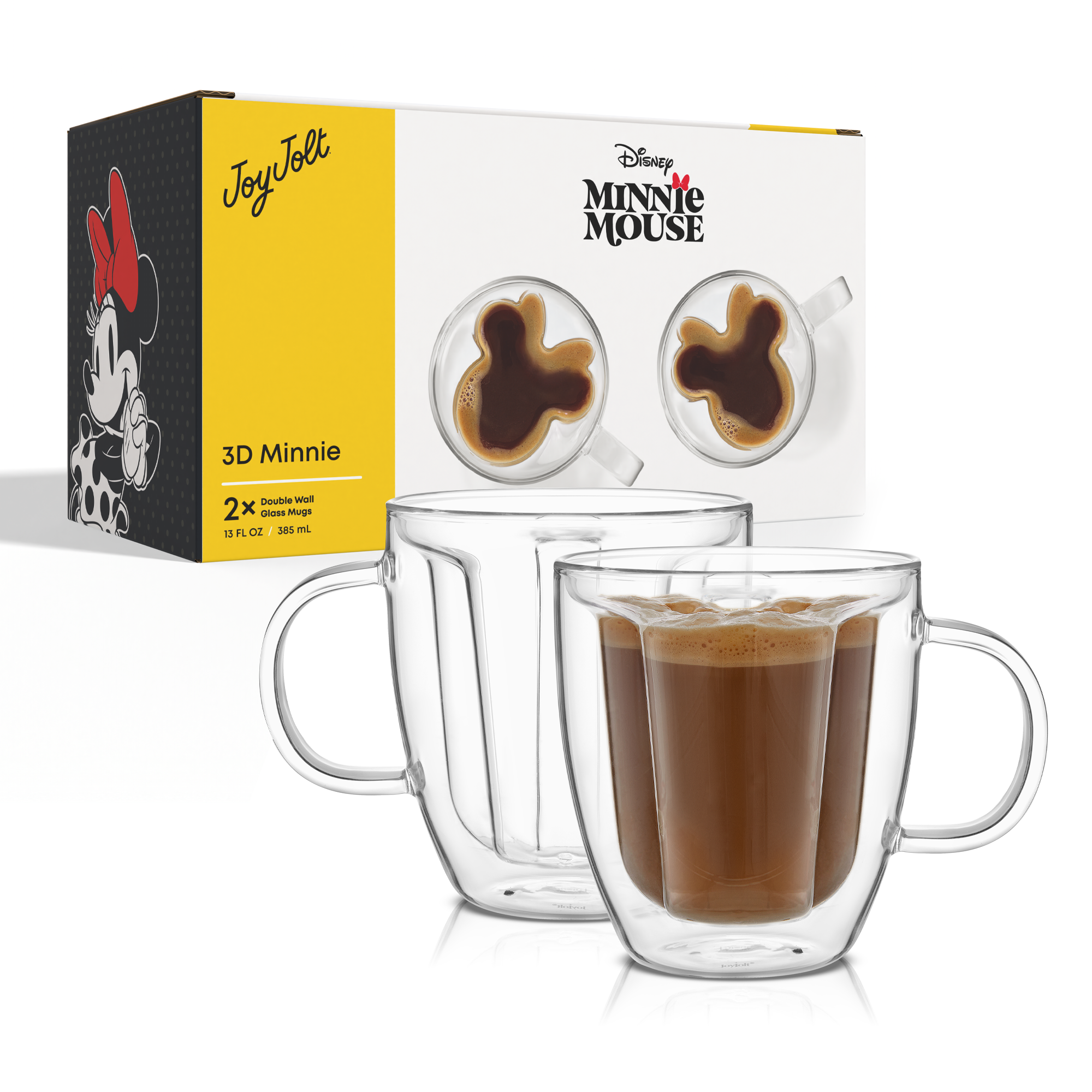 JoyJolt Disney Minnie Mouse 3D mug verre double paroi 38cl lot 2