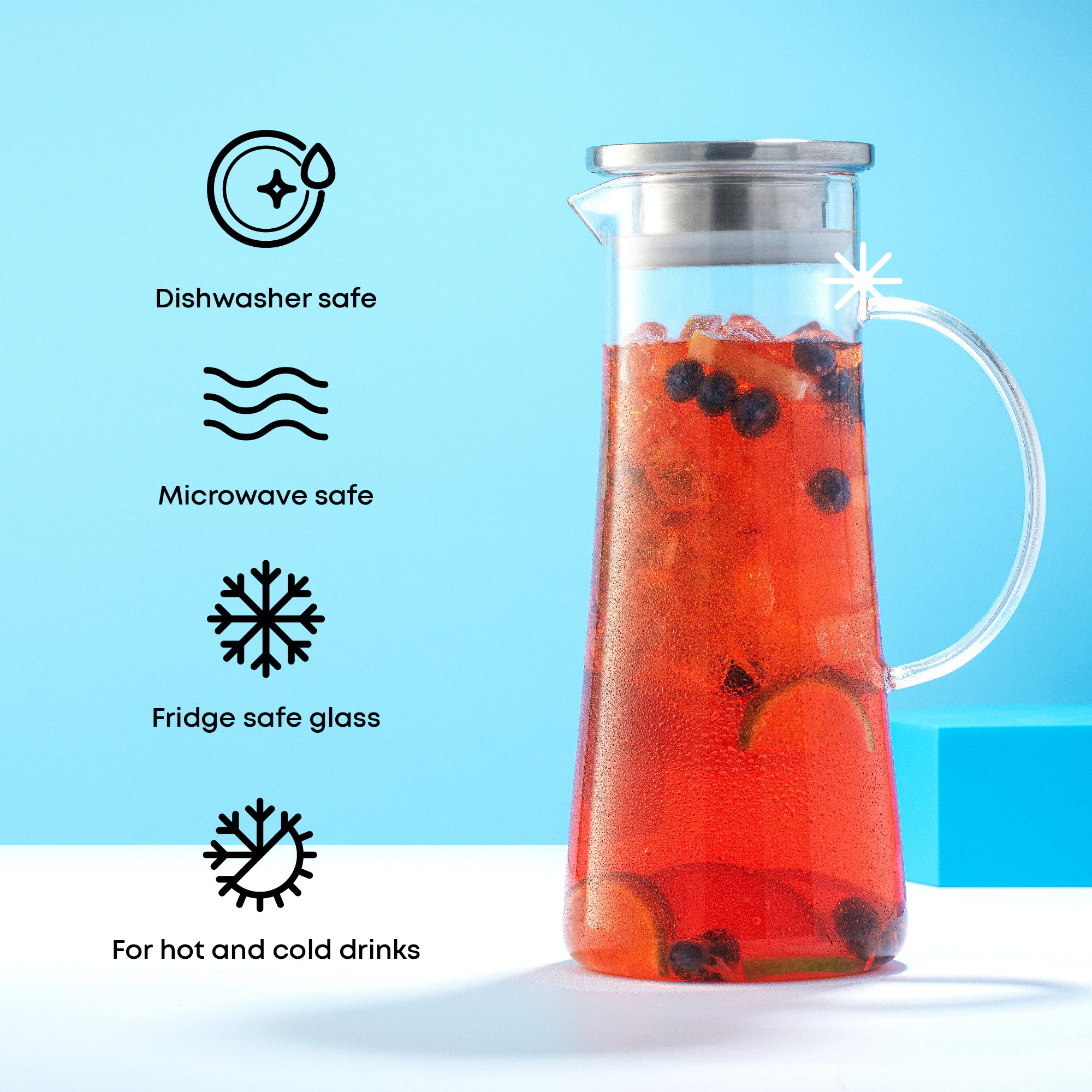 JoyJolt Breeze pichet verre 136 cl inox filtrant