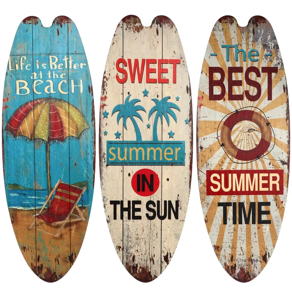 Alipis planche surf décoration murale bois lot de 3 plage