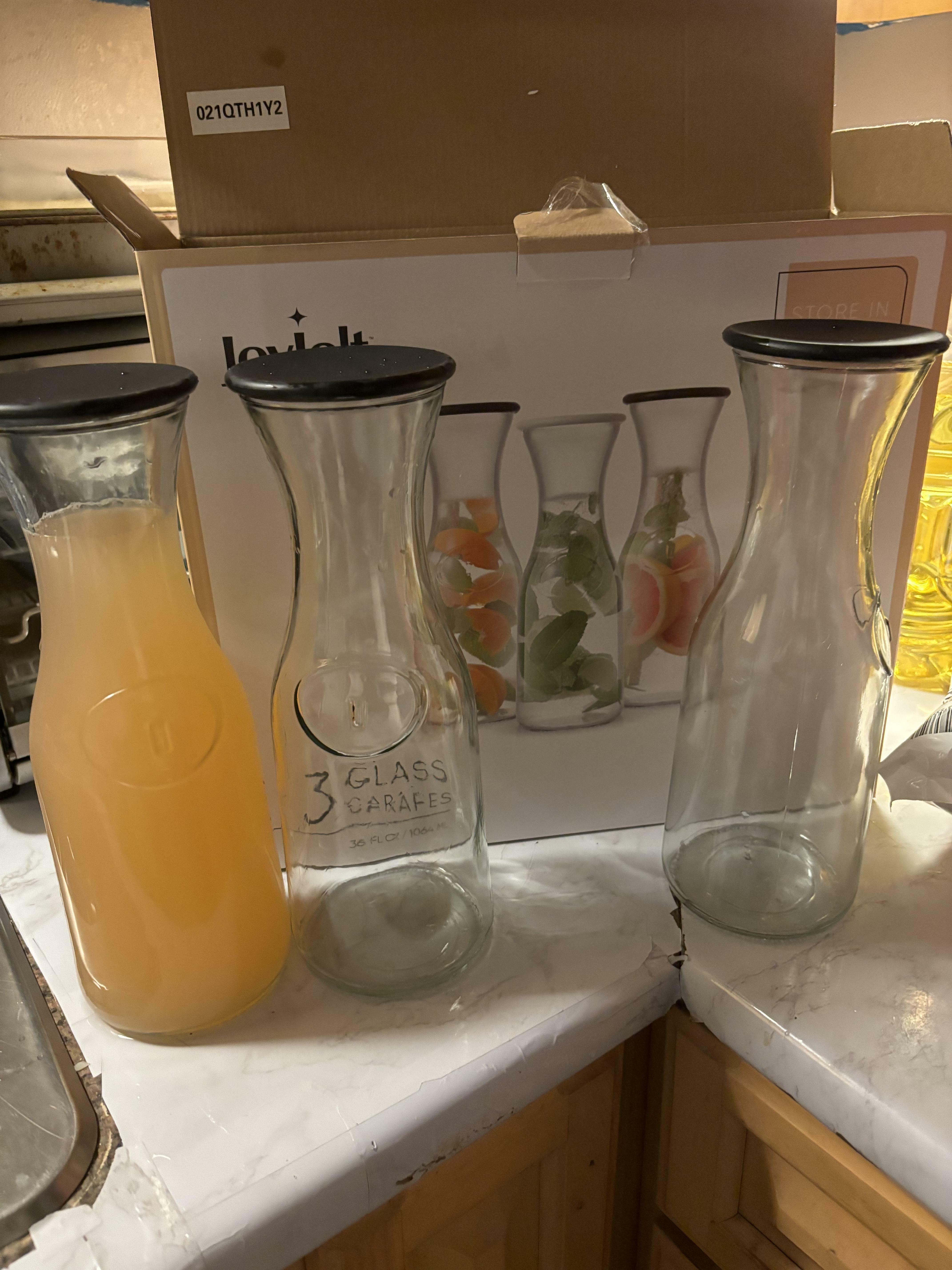 JoyJolt Hali carafes verre 106 cl lot 3 avec couvercles