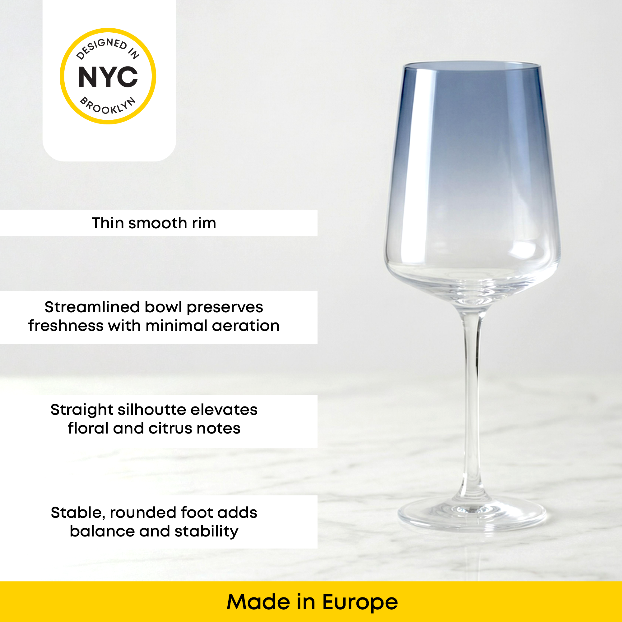 JoyJolt Sidney Blue Ombre verres à vin blanc lot de 4