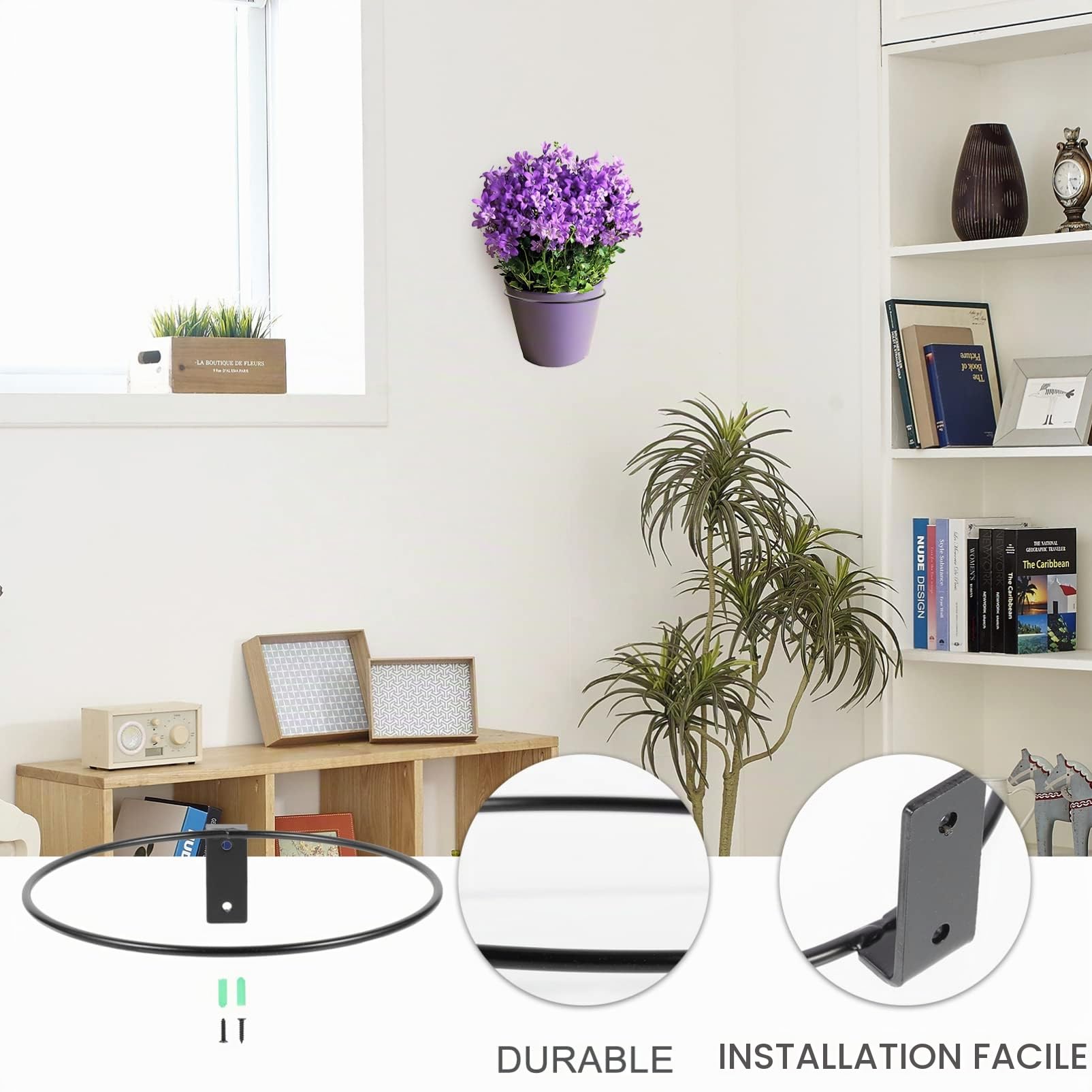 Alipis Support Pot Fleur Mural Métal Noir 20 cm