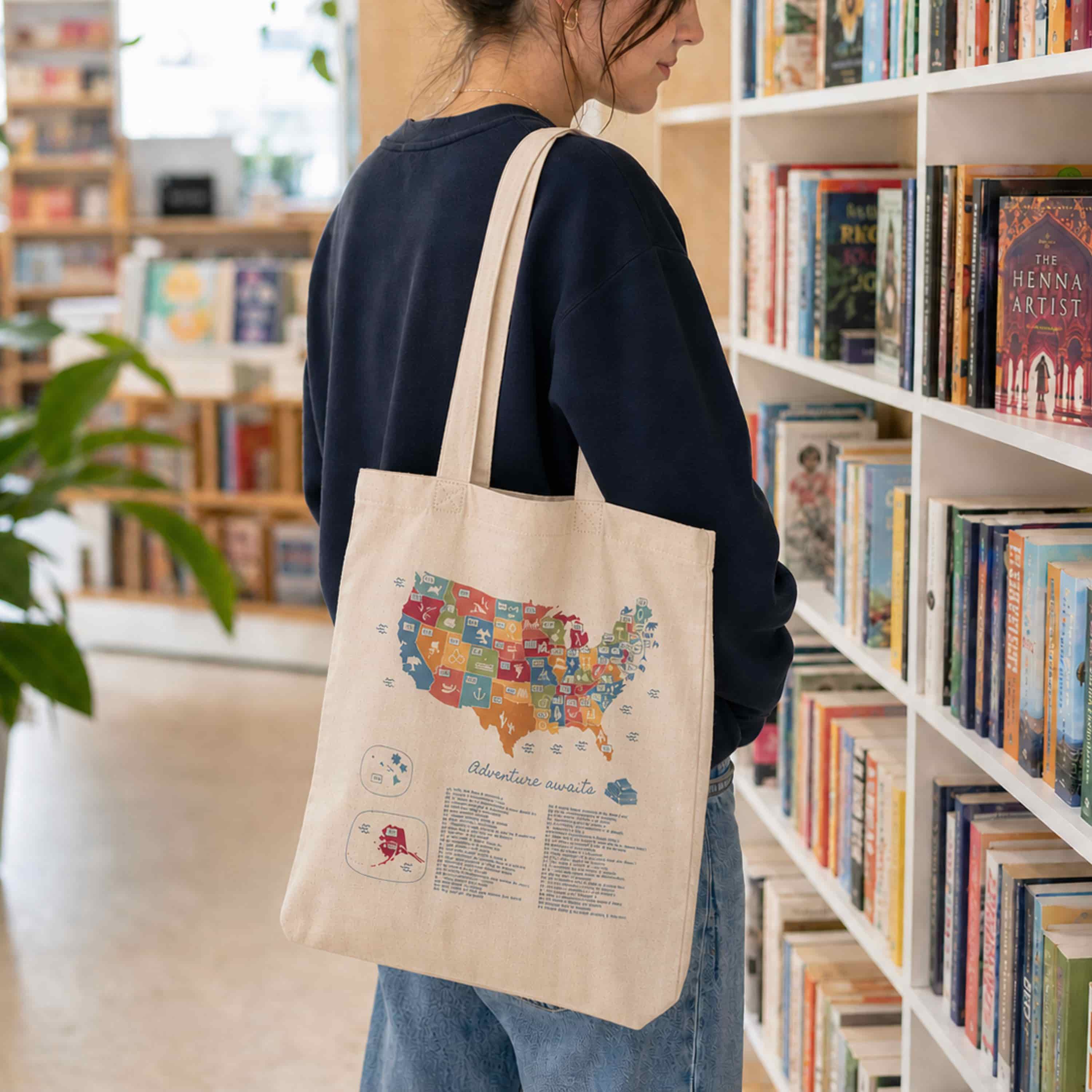 Trouvaille Global US Book Lover tote bag coton à colorier