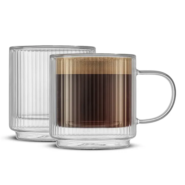JoyJolt Haven mug verre cannelé 40 cl lot de 2 empilable