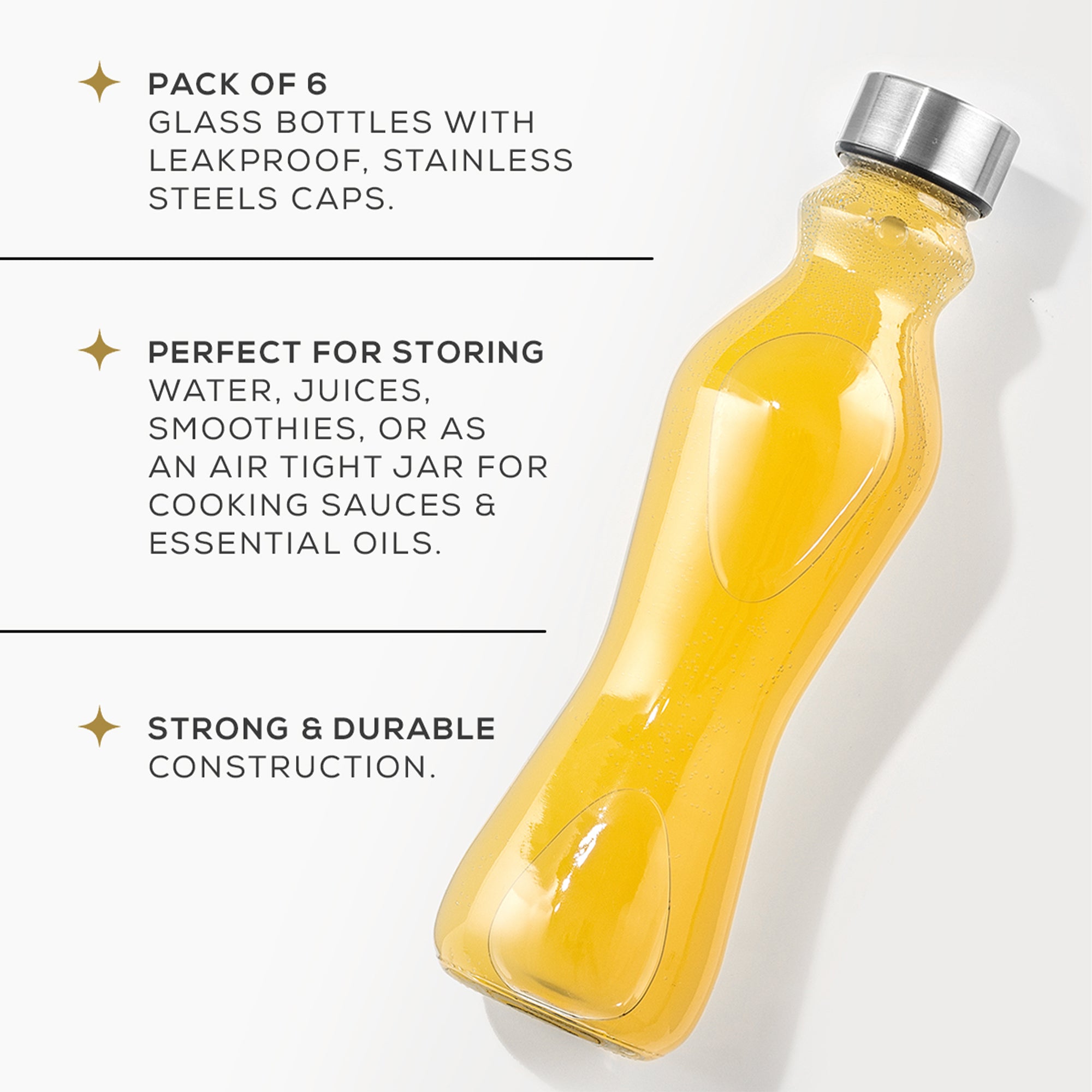 JoyJolt Spring Bouteille verre 52 cl lot 6 inox