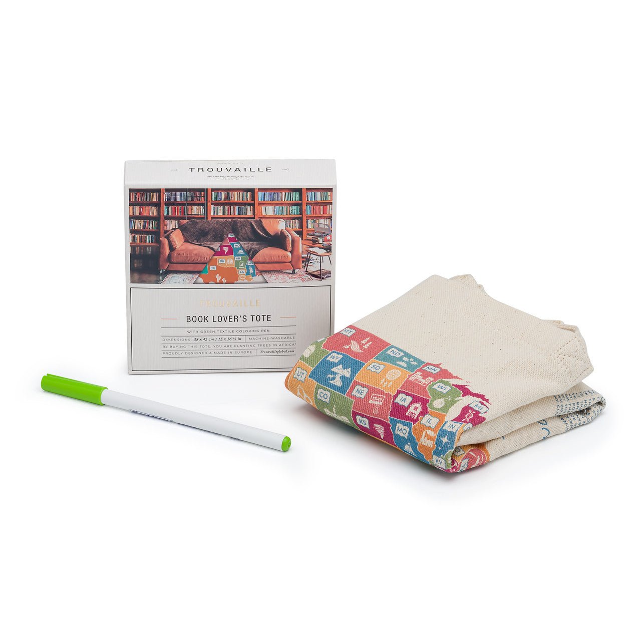 Trouvaille Global US Book Lover tote bag coton à colorier
