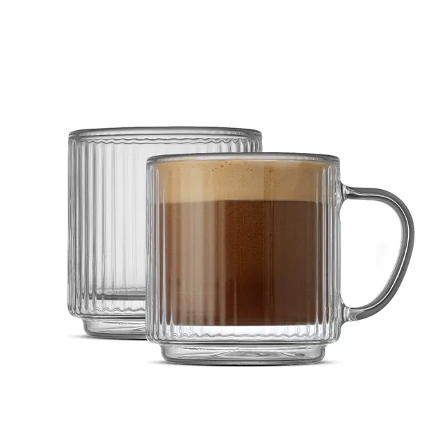 JoyJolt Haven mugs en verre 5.5 oz lot de 2 cannelé double paroi
