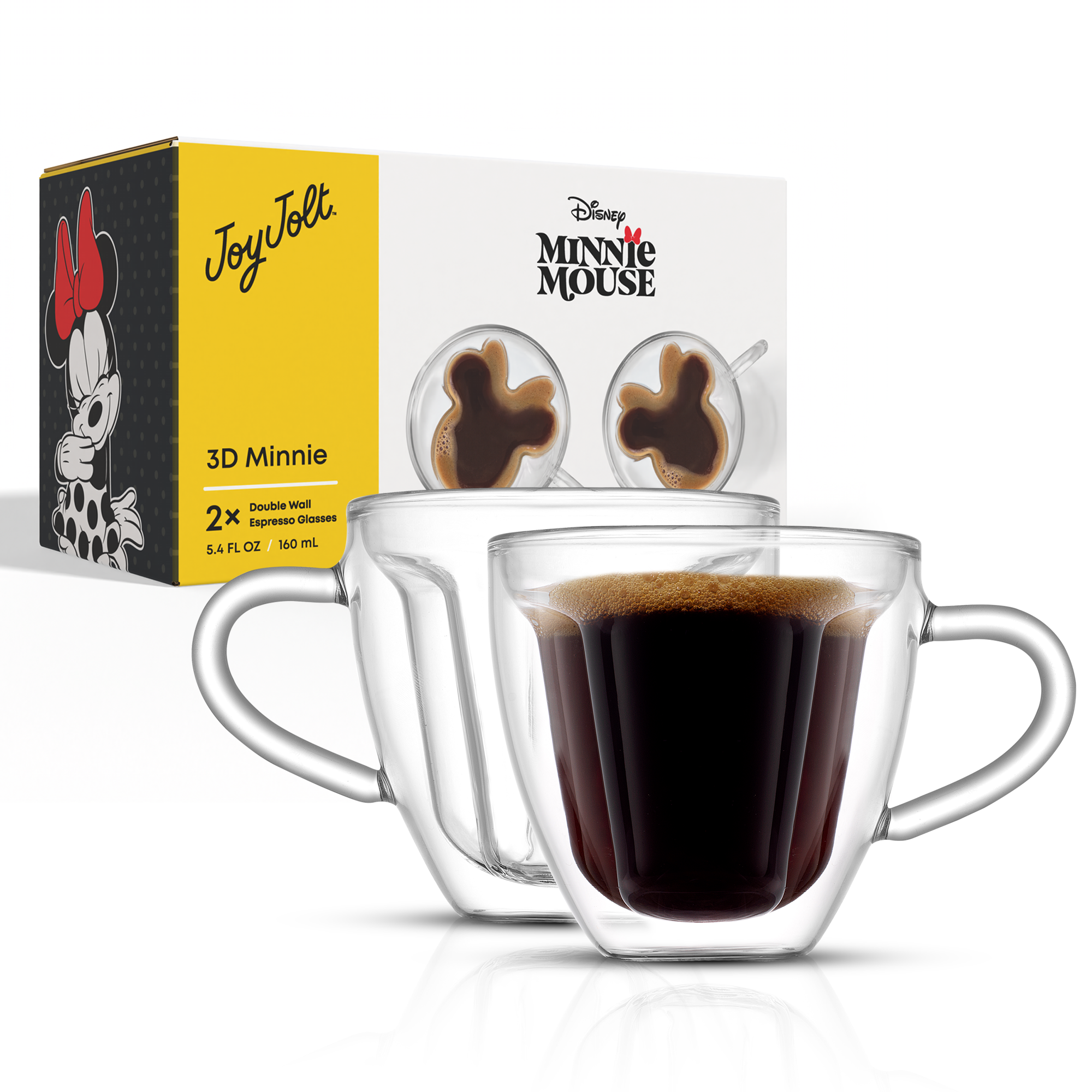 JoyJolt Disney Minnie Mouse 3D verres espresso lot de 2 double paroi