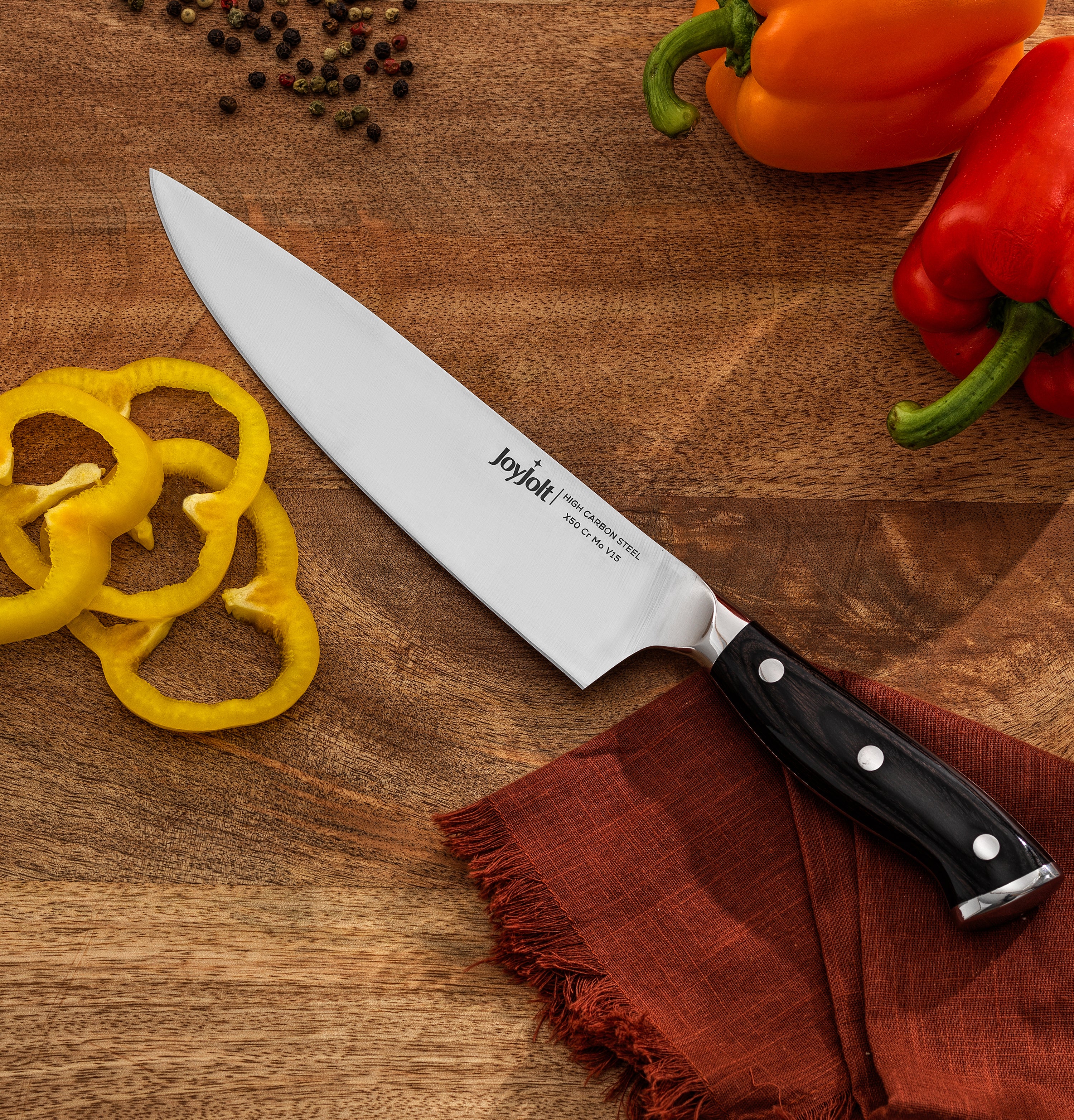 JoyJolt 8 couteau chef cuisine acier 20 cm bois