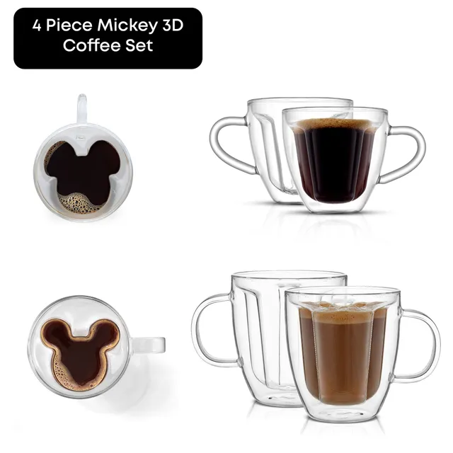 JoyJolt Disney Mickey 3D verres double paroi 4 pièces