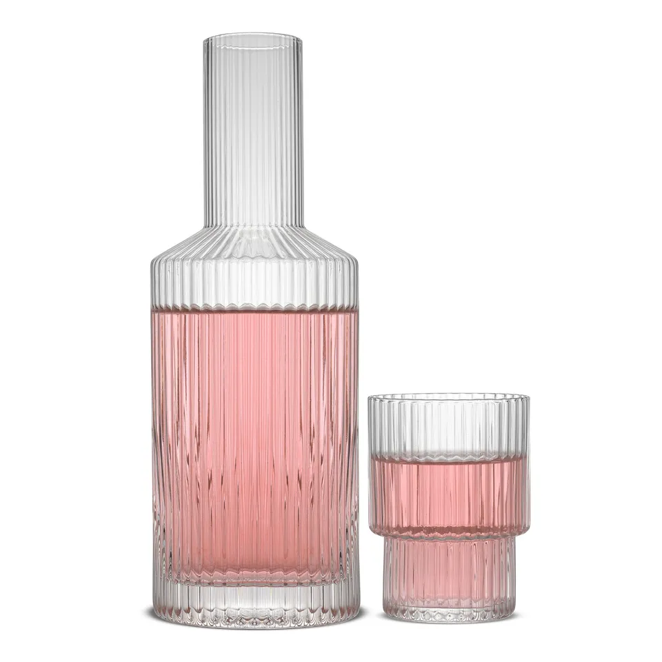 JoyJolt Elle Carafe chevet verre strié 77 cl + 20 cl