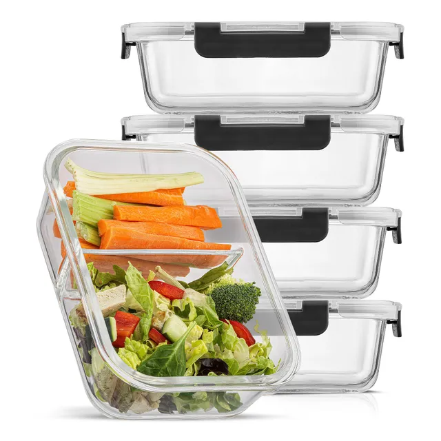 JoyJolt 2-Sectional boite verre repas lot 5 verre 90 cl 2 compartiments