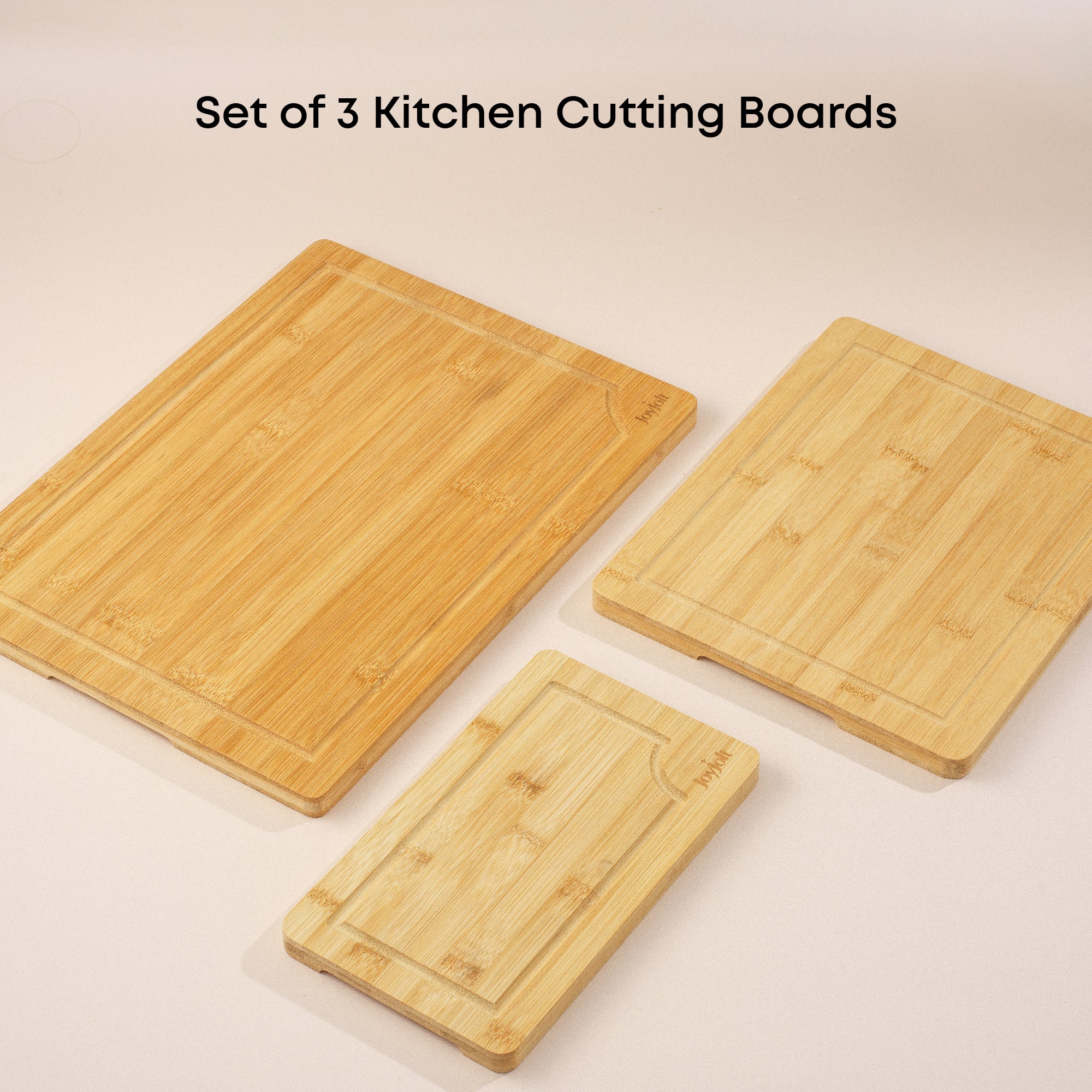 JoyJolt planches à découper bambou lot de 3 rainure jus