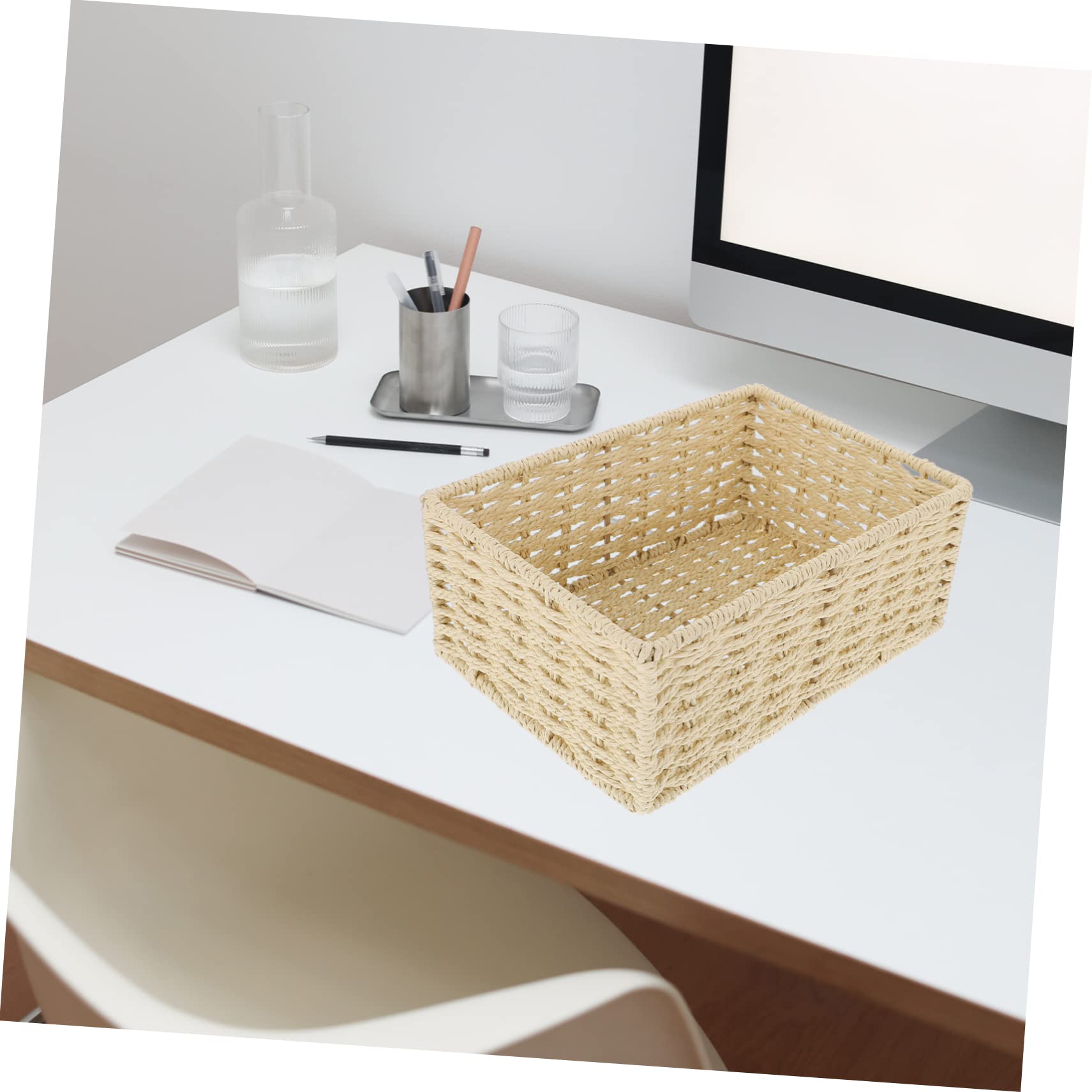 Alipis Panier Rangement Tressé Beige Corde 22cm