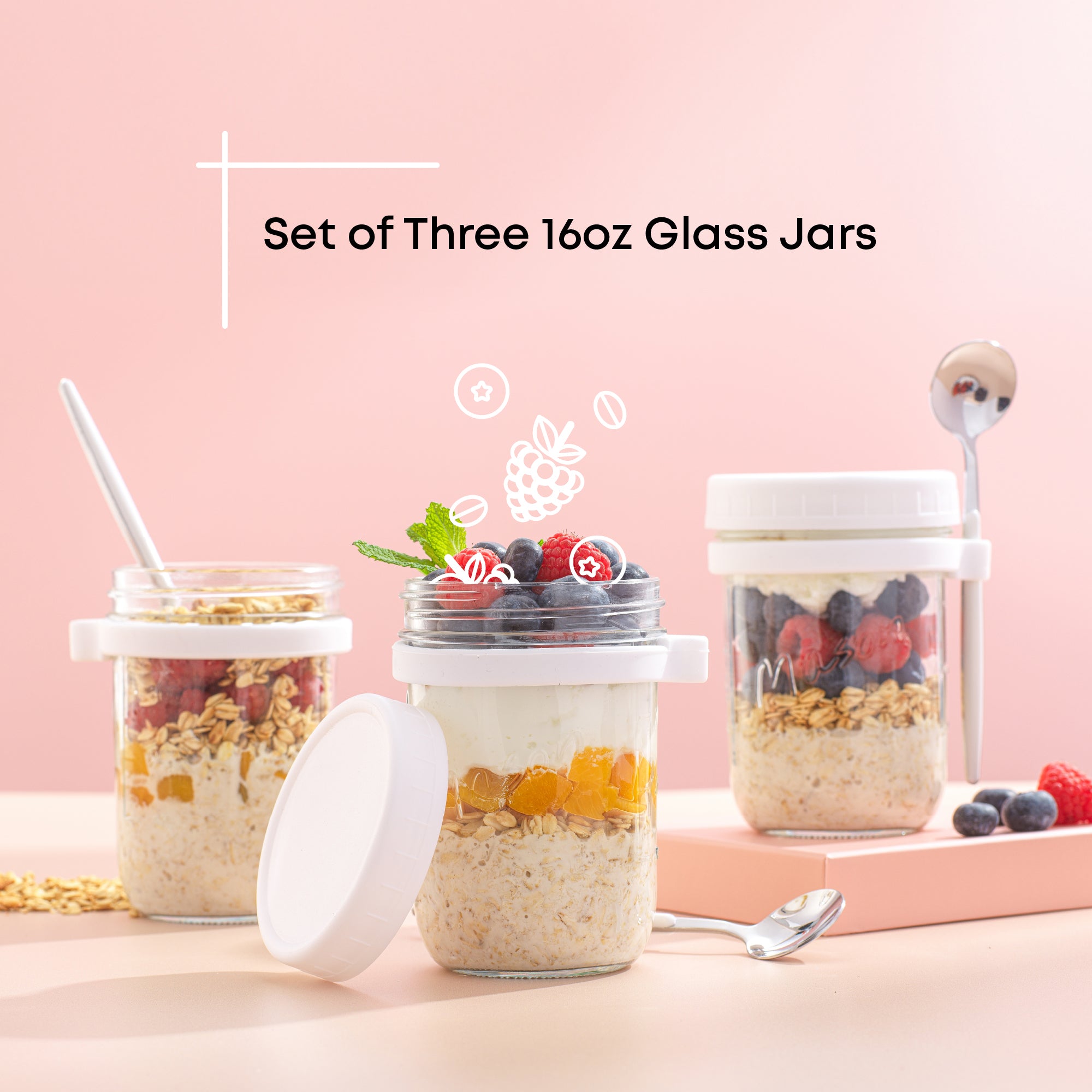 JoyJolt Dawn bocaux verre blanc lot de 3 47 cl