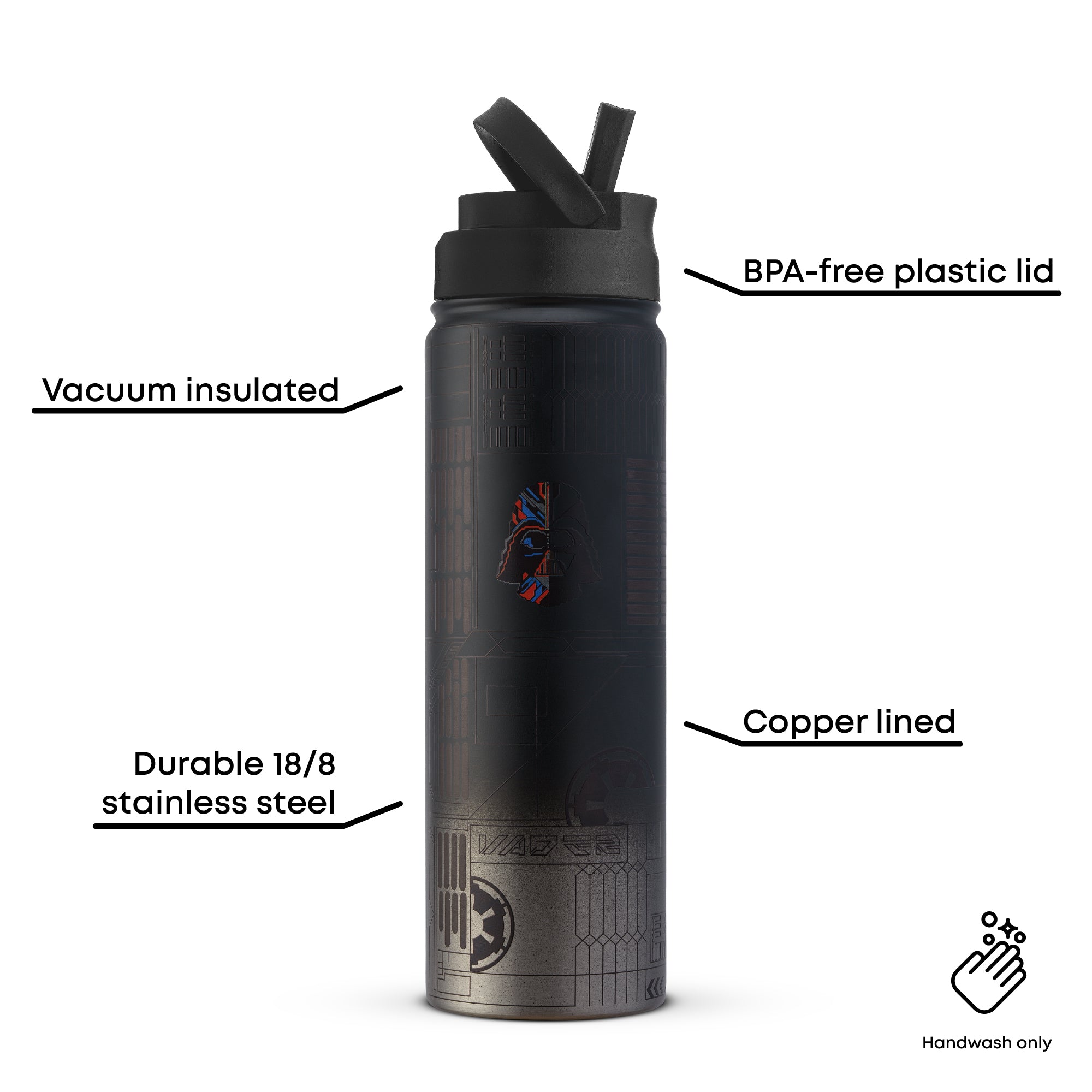 JoyJolt Star Wars Darth Vader gourde inox 65 cl paille