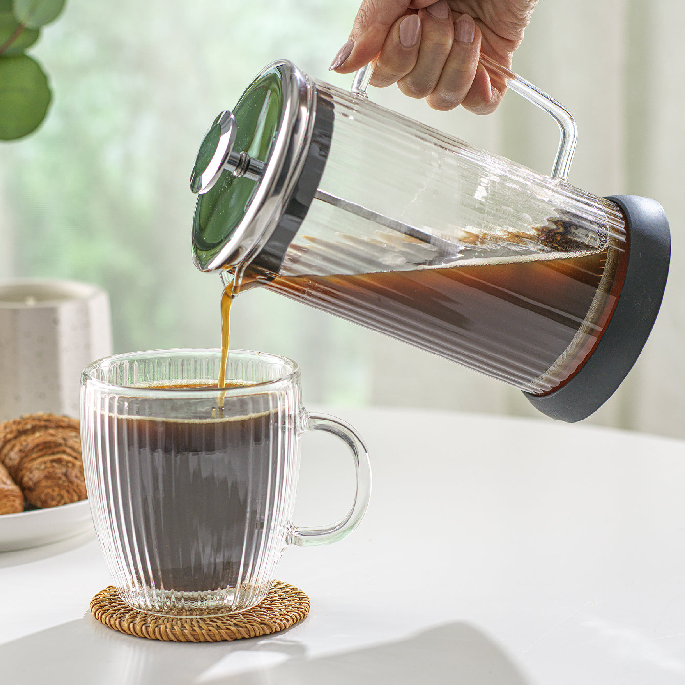 JoyJolt Fluted French Press cafetière piston 100 cl + 2 mugs 40 cl