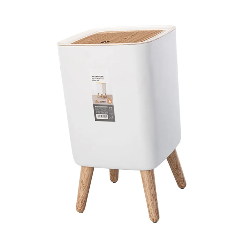 Alipis Poubelle 10L Grain Bois à Couvercle